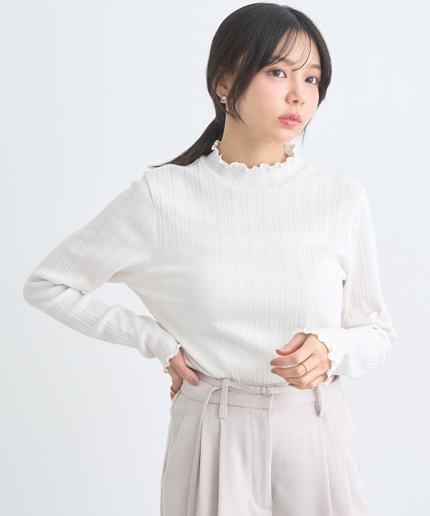 アースミュージックアンドエコロジー earth music&ecology ランダムチェーンリブハイネックプルオーバー （イエロー） イエロー