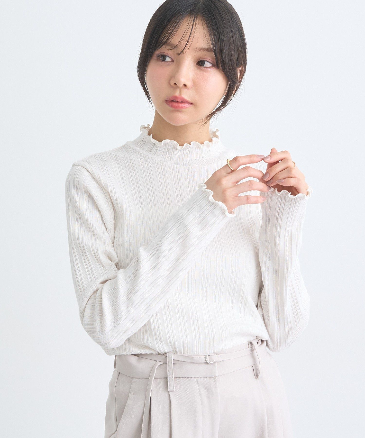 アースミュージックアンドエコロジー earth music&ecology ランダムチェーンリブハイネックプルオーバー （イエロー） イエロー