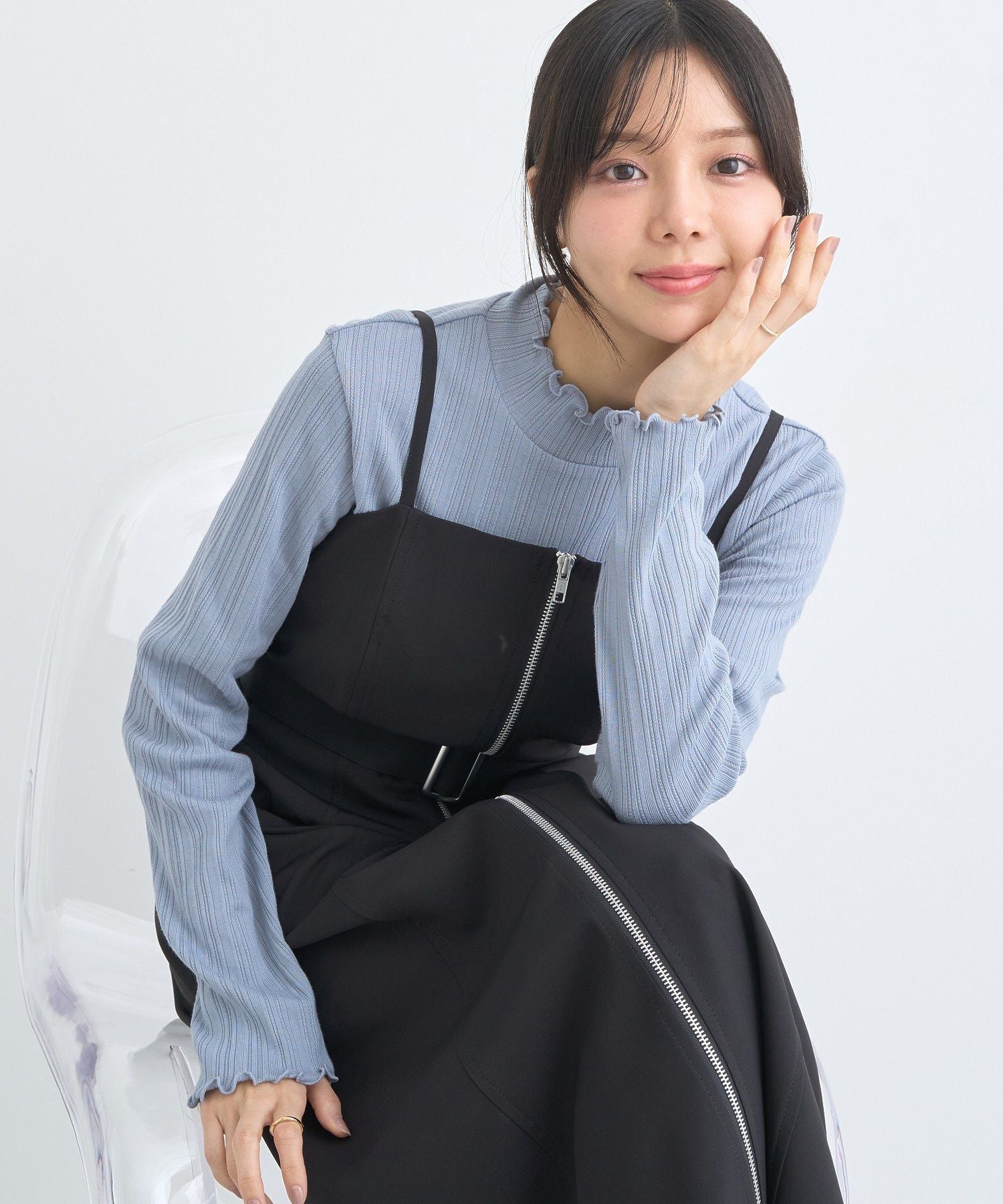 アースミュージックアンドエコロジー earth music&ecology ランダムチェーンリブハイネックプルオーバー （イエロー） イエロー