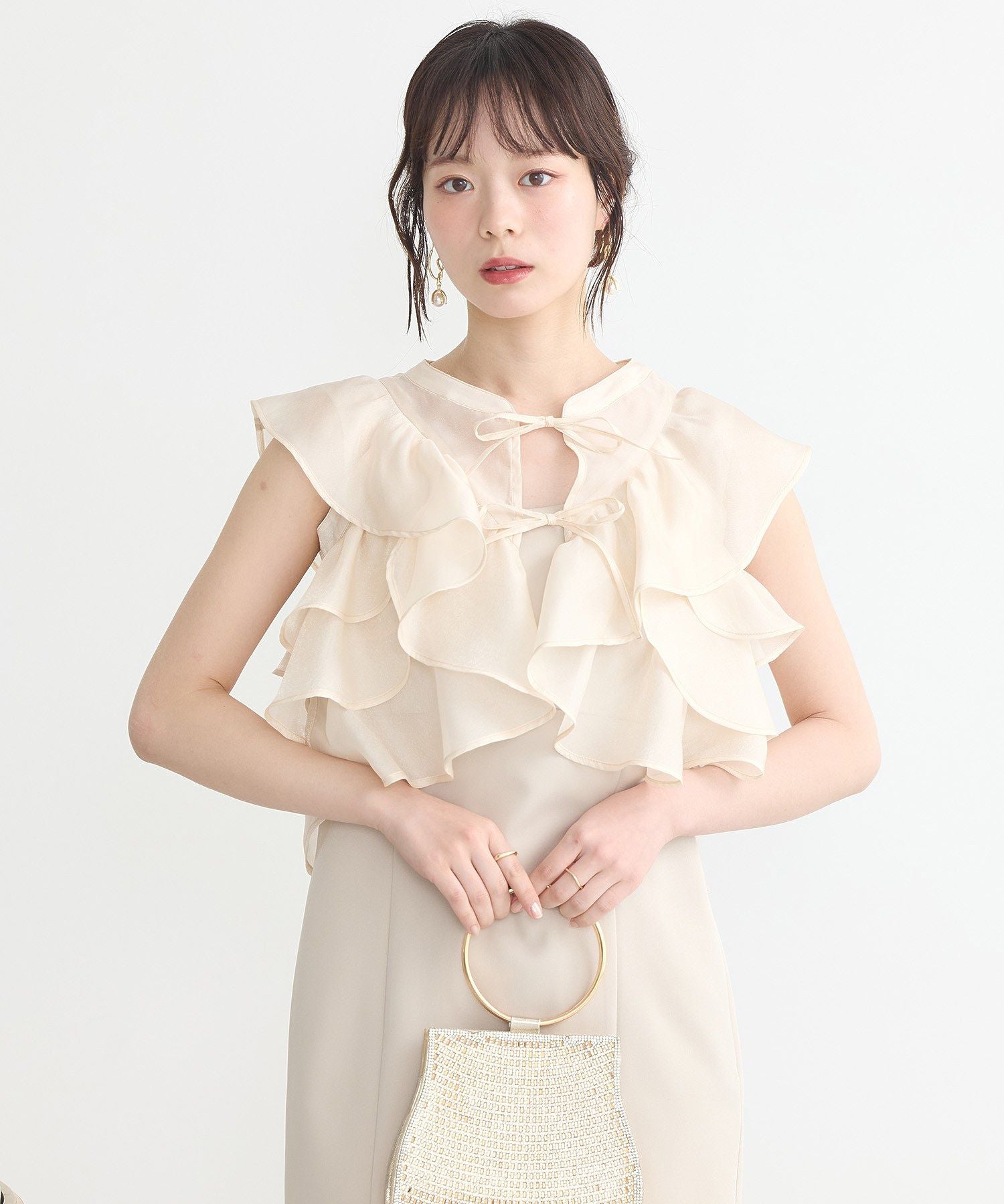 アースミュージックアンドエコロジー earth music&ecology SET2点フリルボレロ＋ナローワンピース （ライトベージュ） ライトベージュ