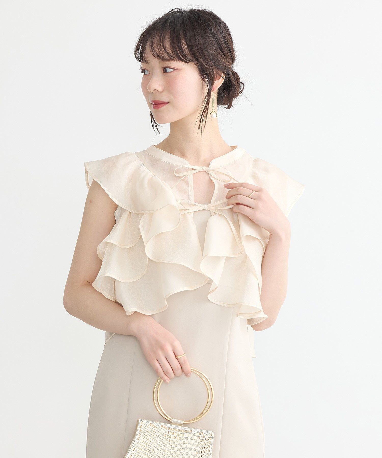 アースミュージックアンドエコロジー earth music&ecology SET2点フリルボレロ＋ナローワンピース （ライトベージュ） ライトベージュ