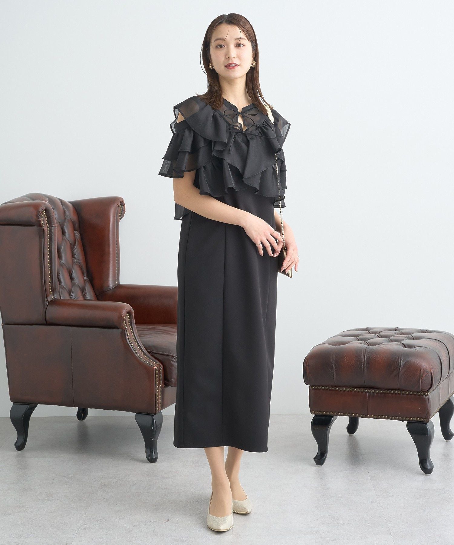 アースミュージックアンドエコロジー earth music&ecology SET2点フリルボレロ＋ナローワンピース （ライトベージュ） ライトベージュ