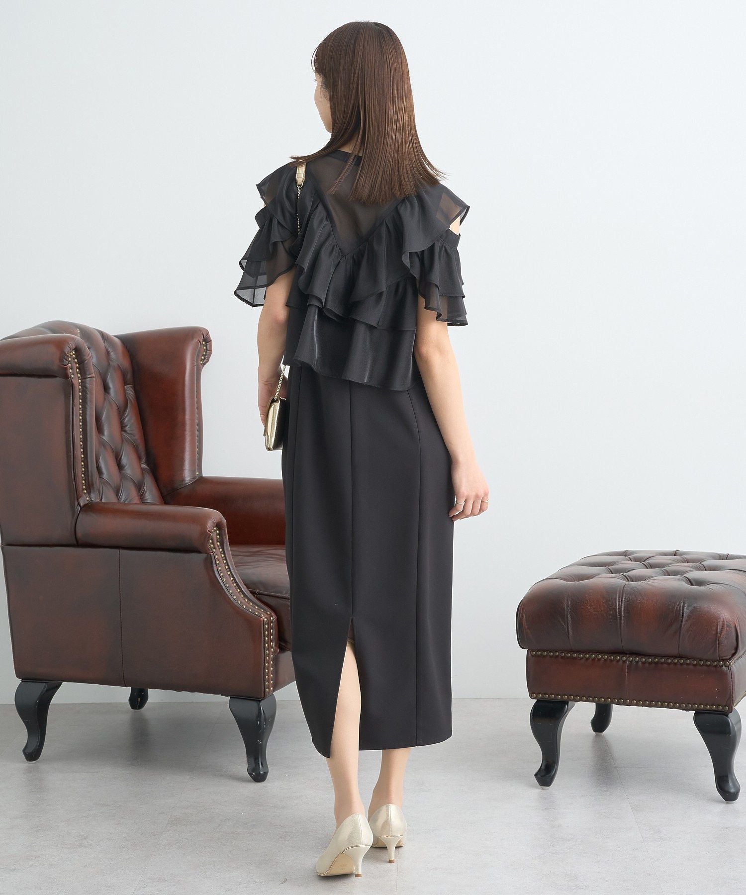 アースミュージックアンドエコロジー earth music&ecology SET2点フリルボレロ＋ナローワンピース （ライトベージュ） ライトベージュ