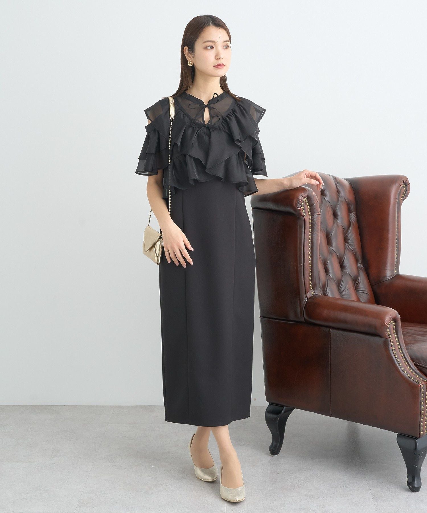 アースミュージックアンドエコロジー earth music&ecology SET2点フリルボレロ＋ナローワンピース （ブラック） ブラック