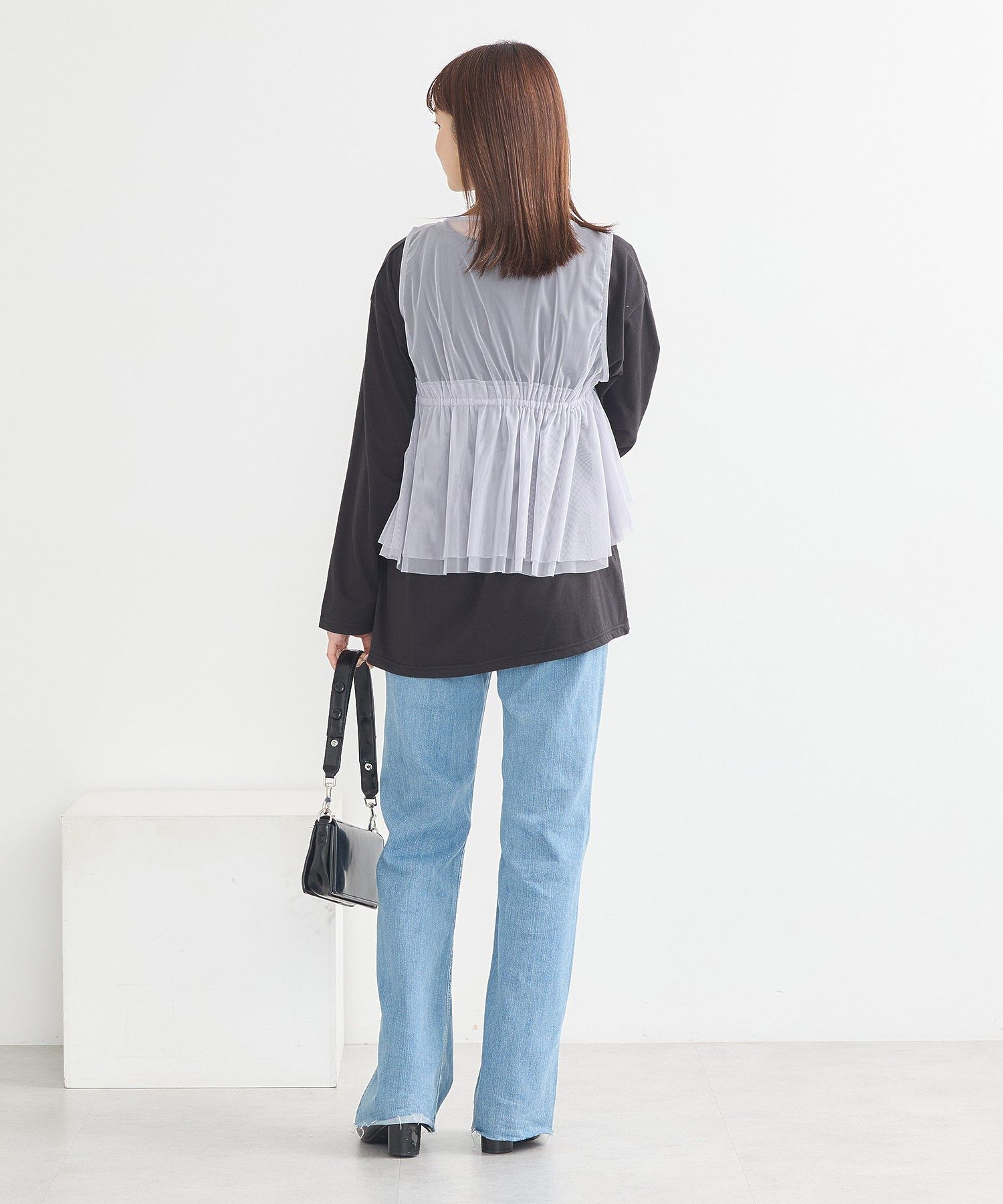 アースミュージックアンドエコロジー earth music&ecology チュールドロストギャザーベスト （アイボリー） アイボリー