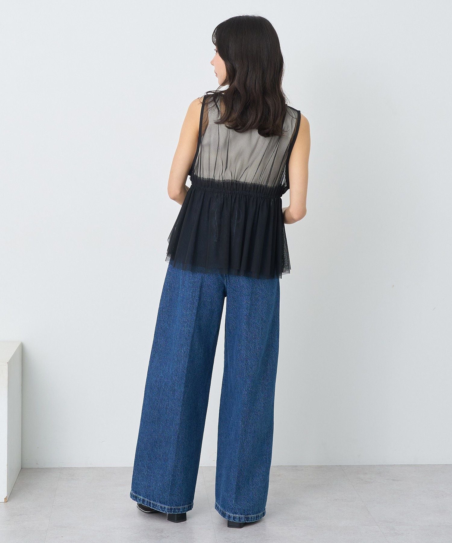 アースミュージックアンドエコロジー earth music&ecology チュールドロストギャザーベスト （アイボリー） アイボリー