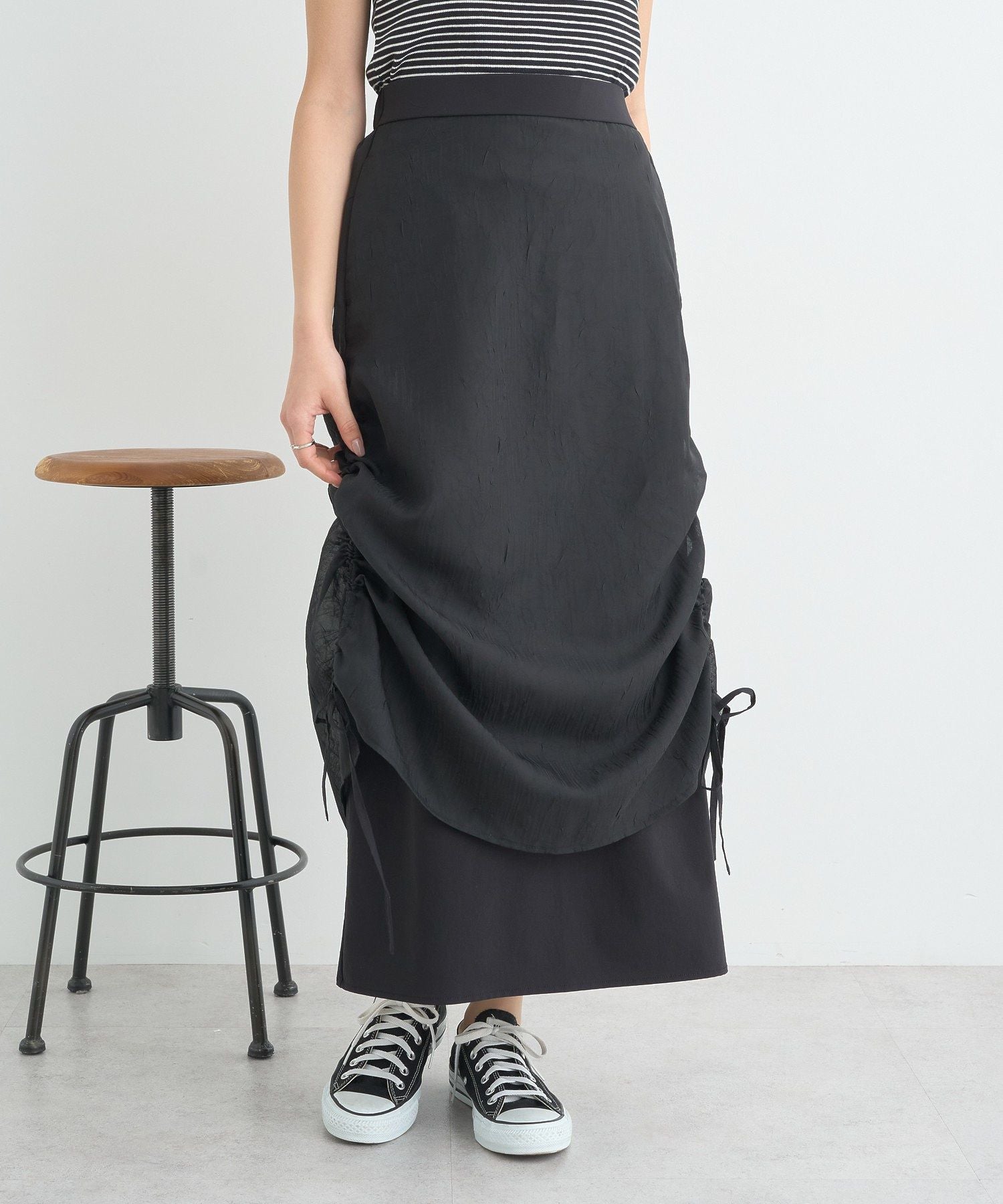 アースミュージックアンドエコロジー earth music&ecology シフォンドロストレイヤードスカート （ブラック） ブラック