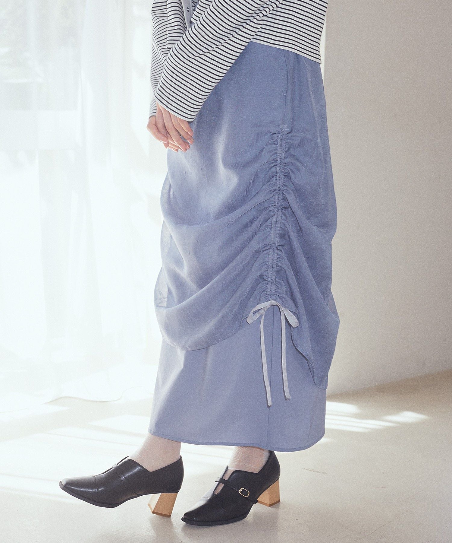 アースミュージックアンドエコロジー earth music&ecology シフォンドロストレイヤードスカート （ブラック） ブラック