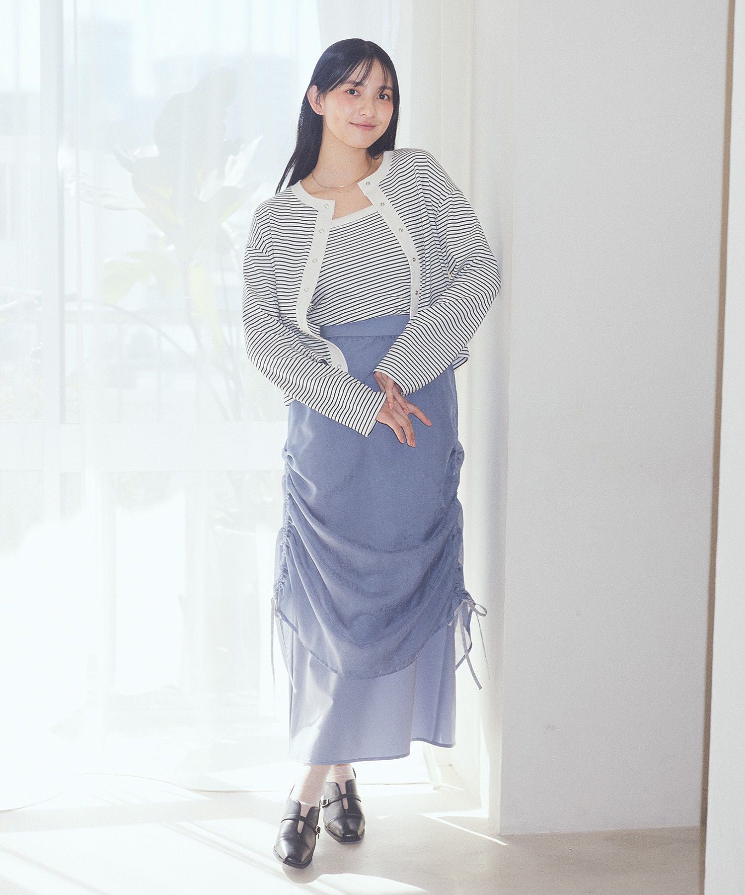 アースミュージックアンドエコロジー earth music&ecology シフォンドロストレイヤードスカート （ブラック） ブラック