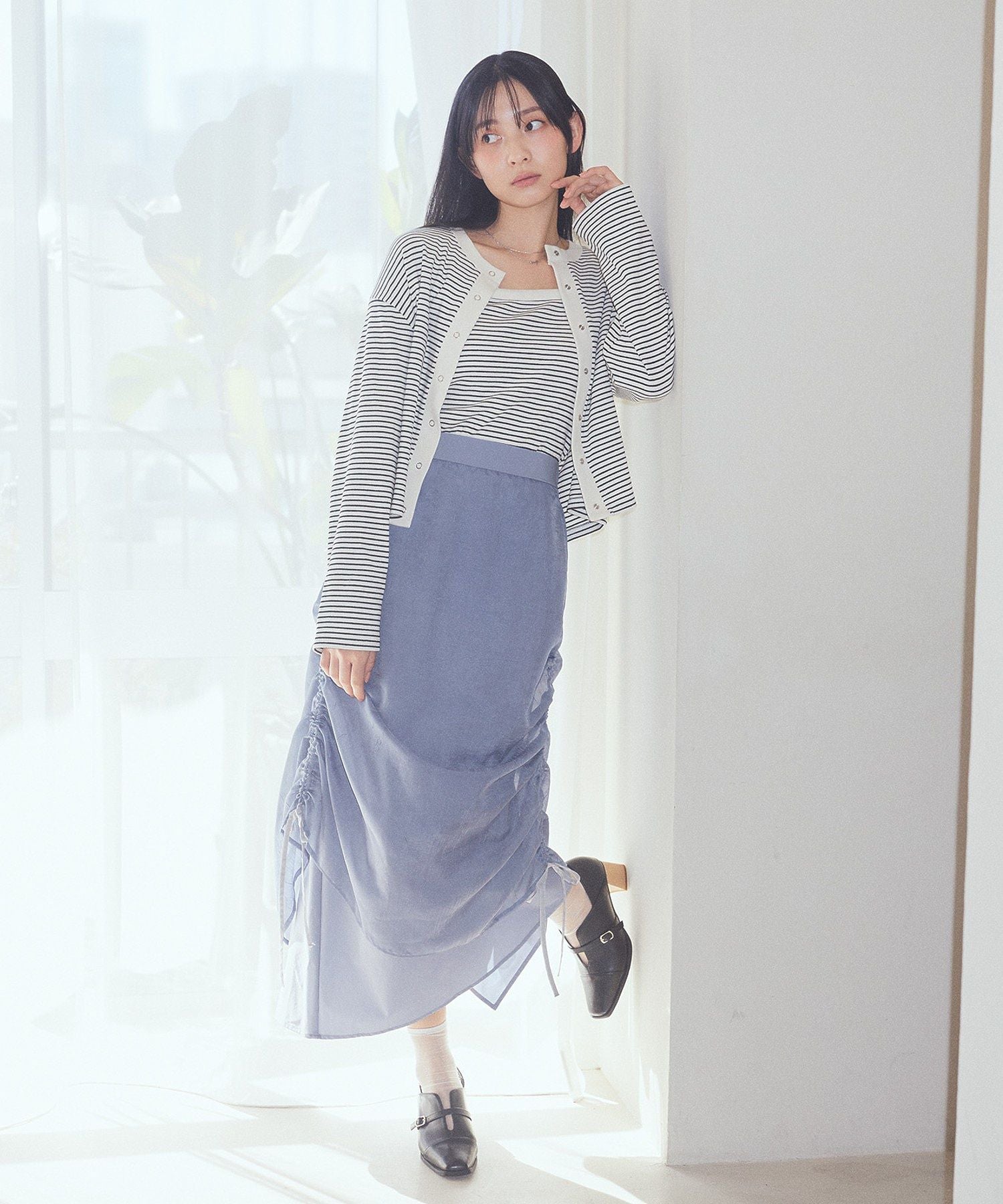 アースミュージックアンドエコロジー earth music&ecology シフォンドロストレイヤードスカート （ブラック） ブラック