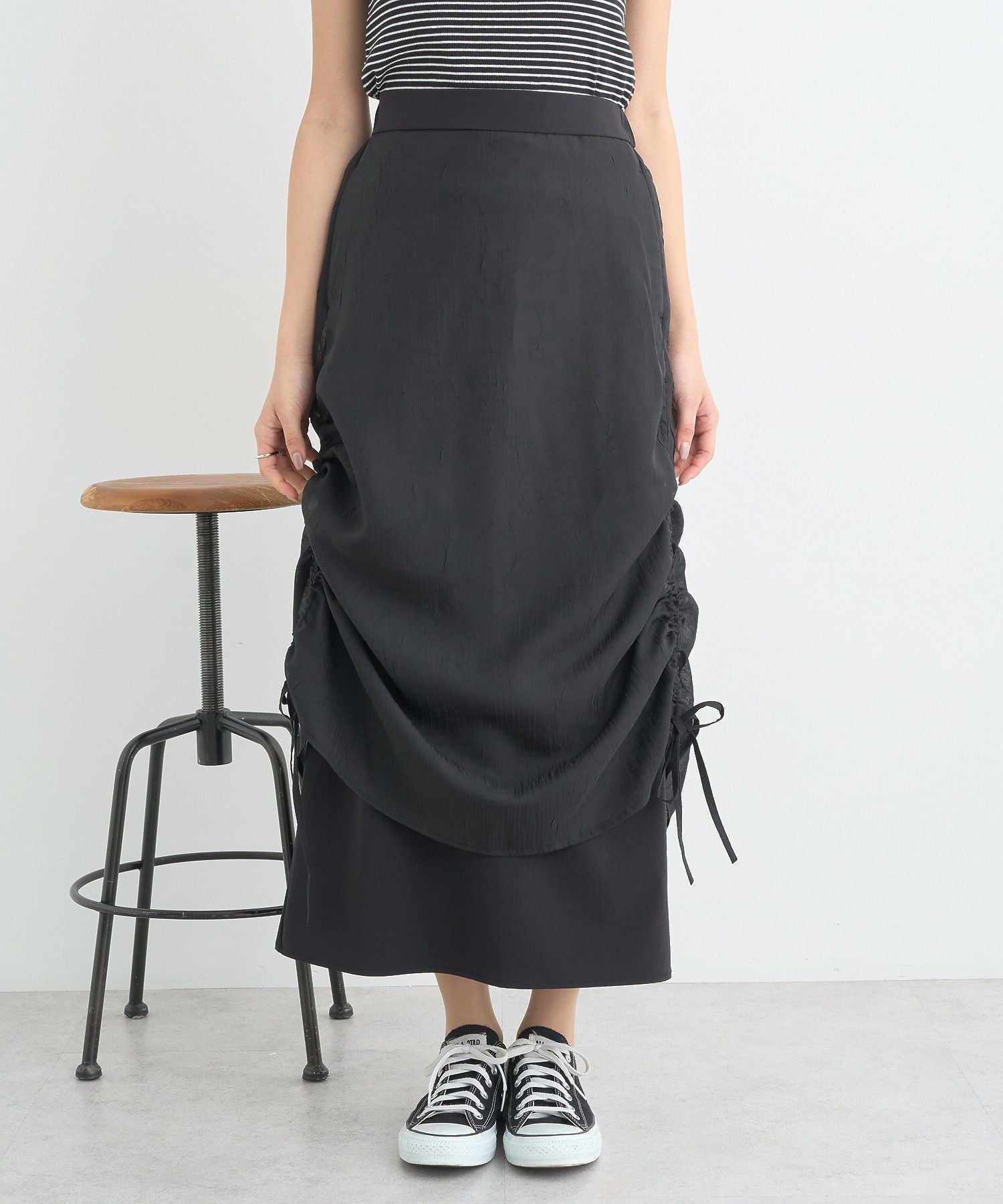 アースミュージックアンドエコロジー earth music&ecology シフォンドロストレイヤードスカート （ブラック） ブラック