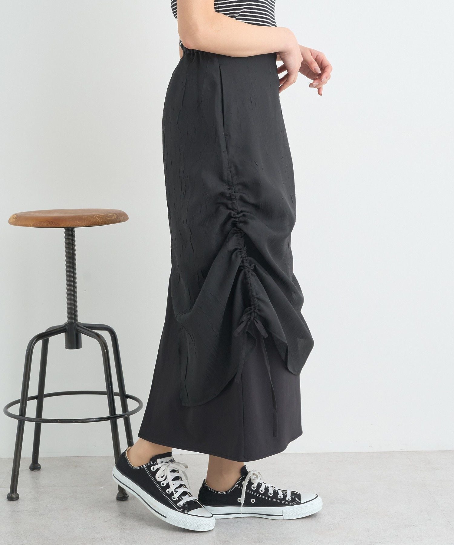 アースミュージックアンドエコロジー earth music&ecology シフォンドロストレイヤードスカート （ブラック） ブラック