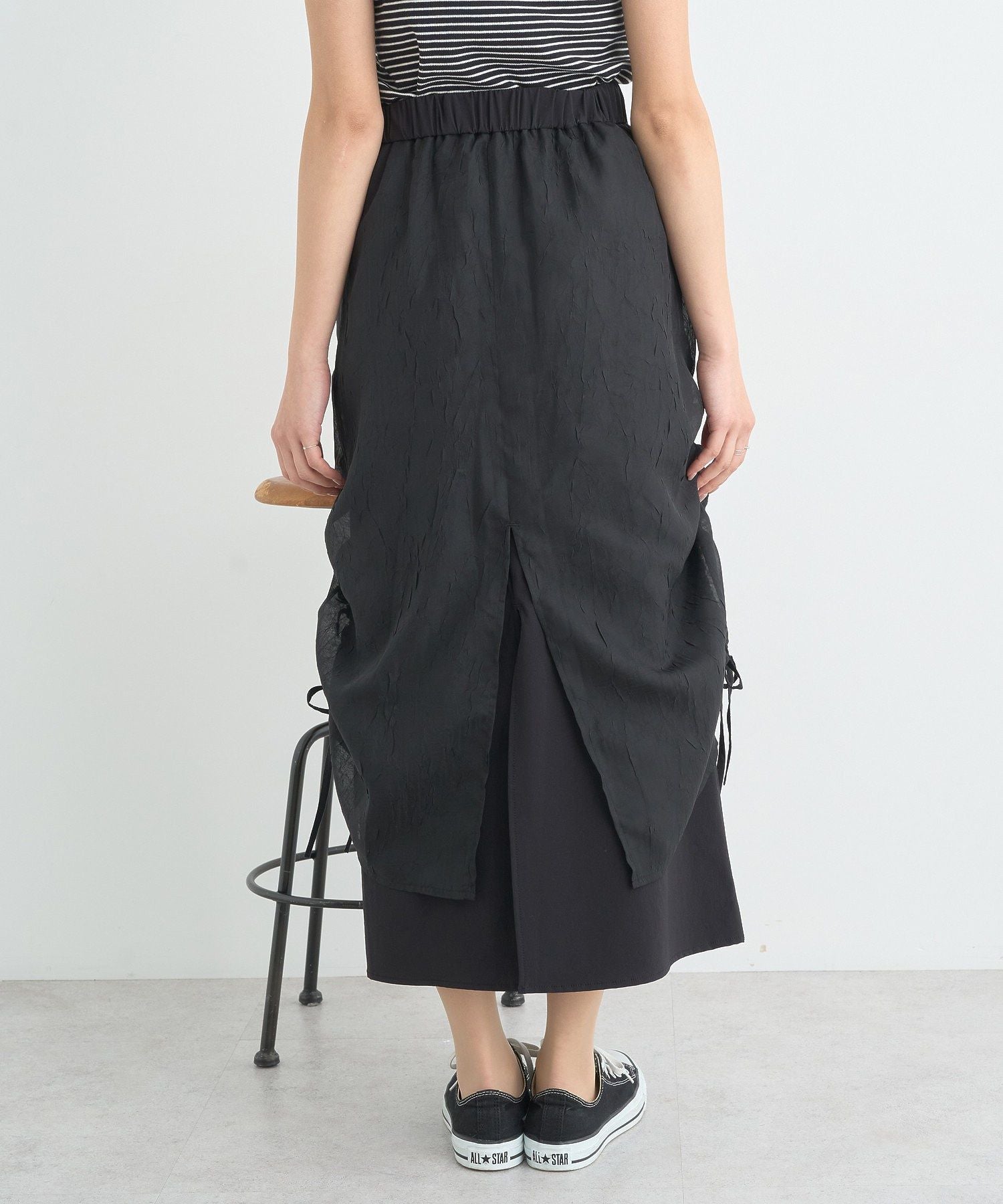 アースミュージックアンドエコロジー earth music&ecology シフォンドロストレイヤードスカート （ブラック） ブラック