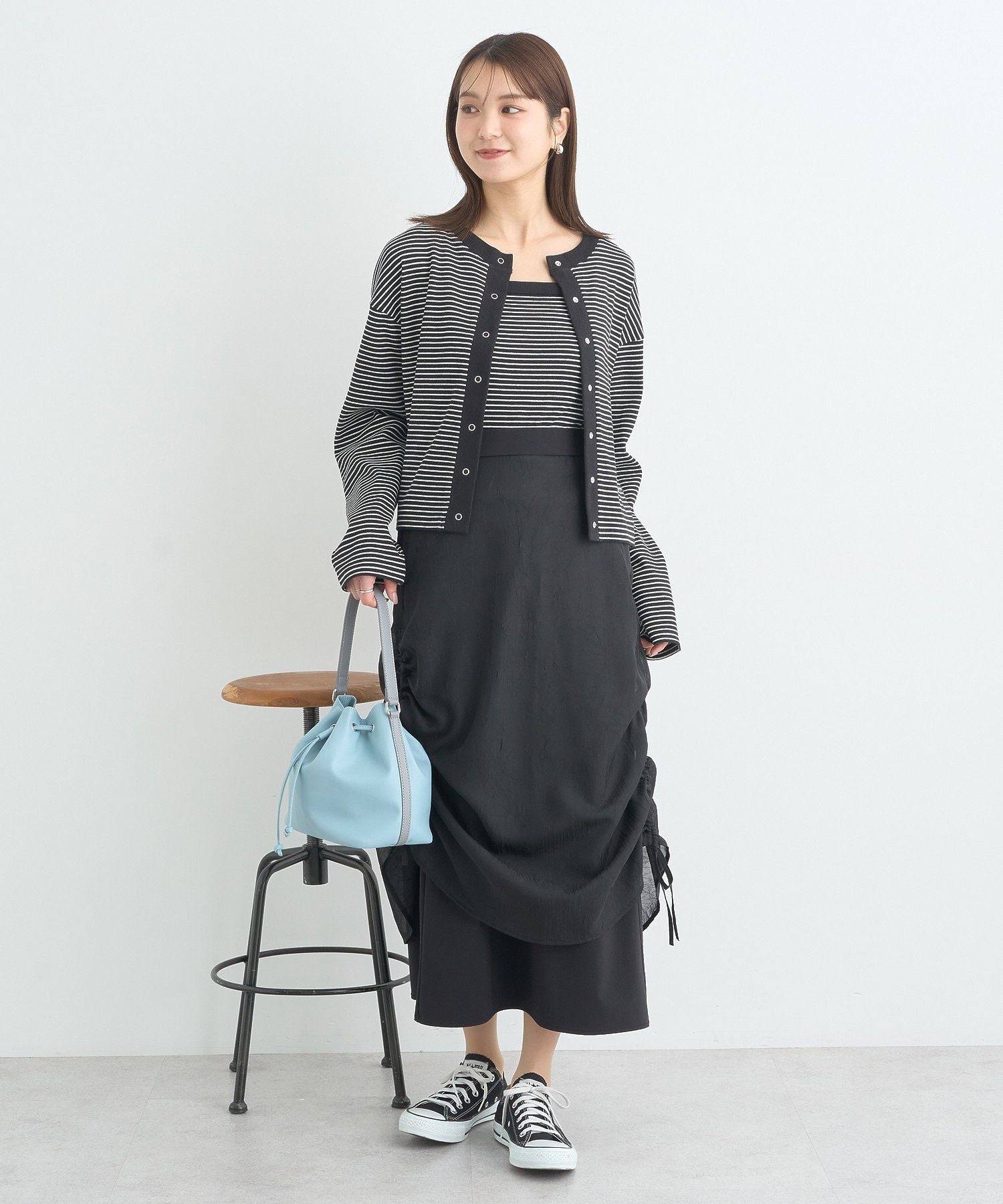 アースミュージックアンドエコロジー earth music&ecology シフォンドロストレイヤードスカート （ブラック） ブラック