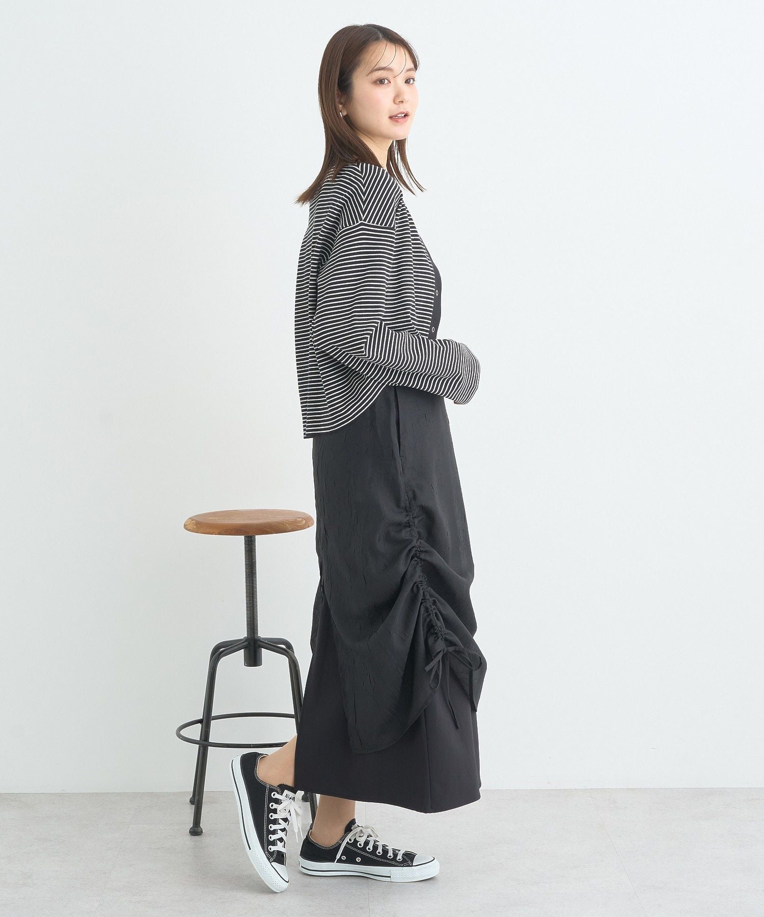 アースミュージックアンドエコロジー earth music&ecology シフォンドロストレイヤードスカート （ブラック） ブラック