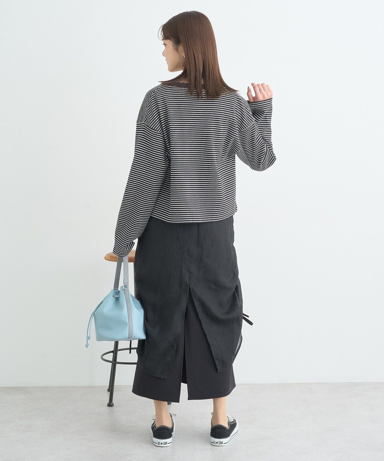 アースミュージックアンドエコロジー earth music&ecology シフォンドロストレイヤードスカート （ブラック） ブラック