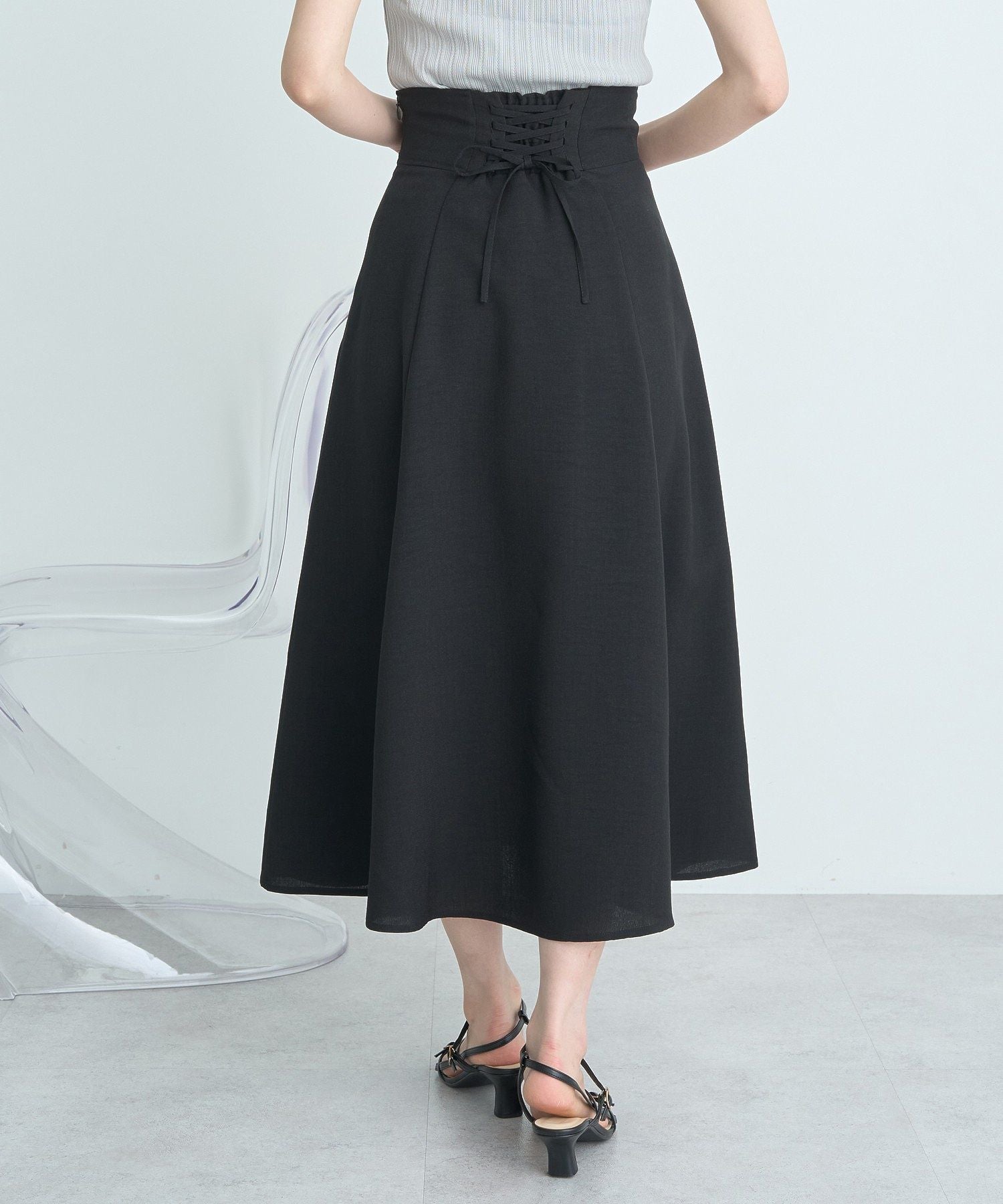 アースミュージックアンドエコロジー earth music&ecology バックレースアップスカート （ブラック） ブラック