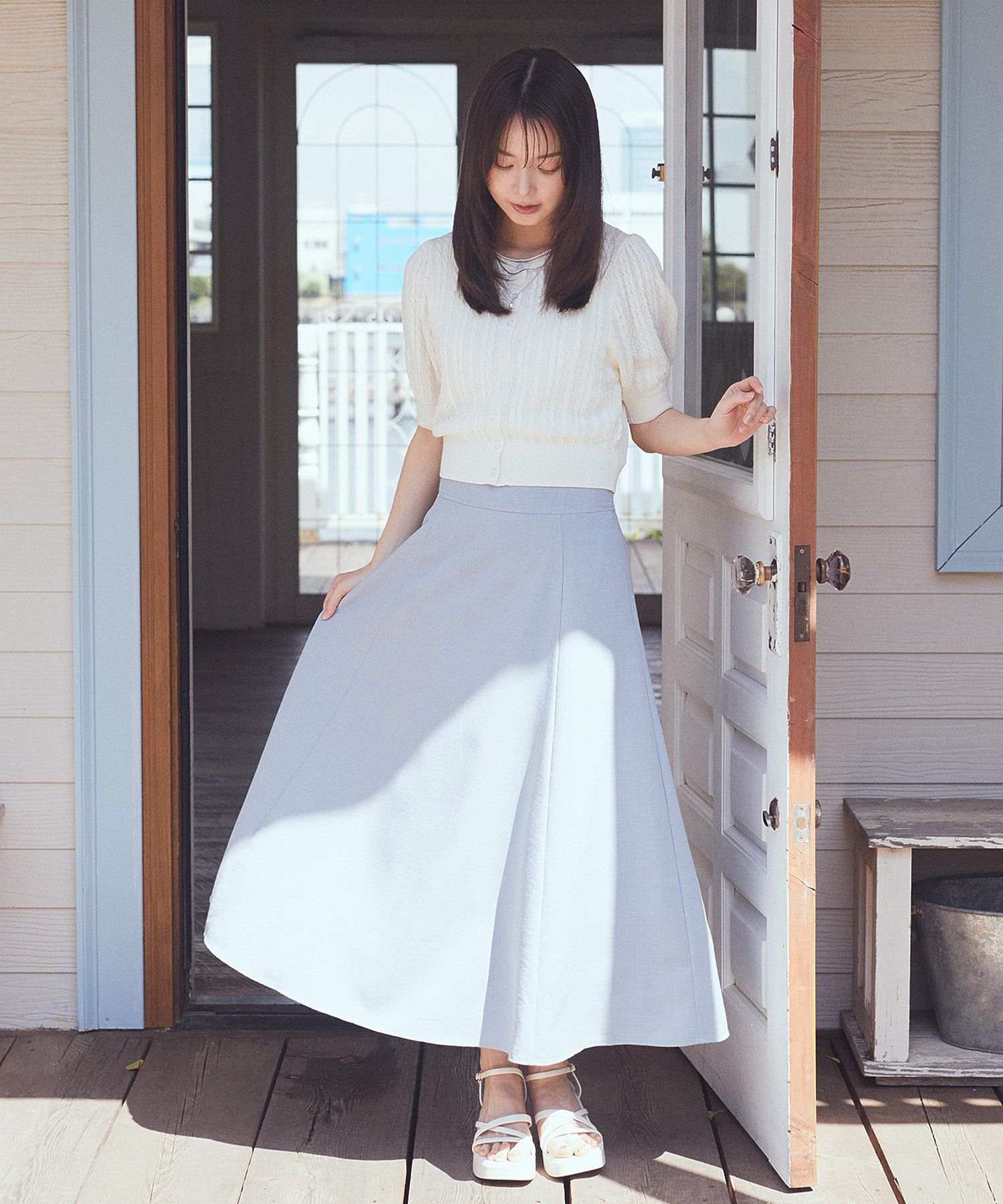 アースミュージックアンドエコロジー earth music&ecology バックレースアップスカート （ブラック） ブラック