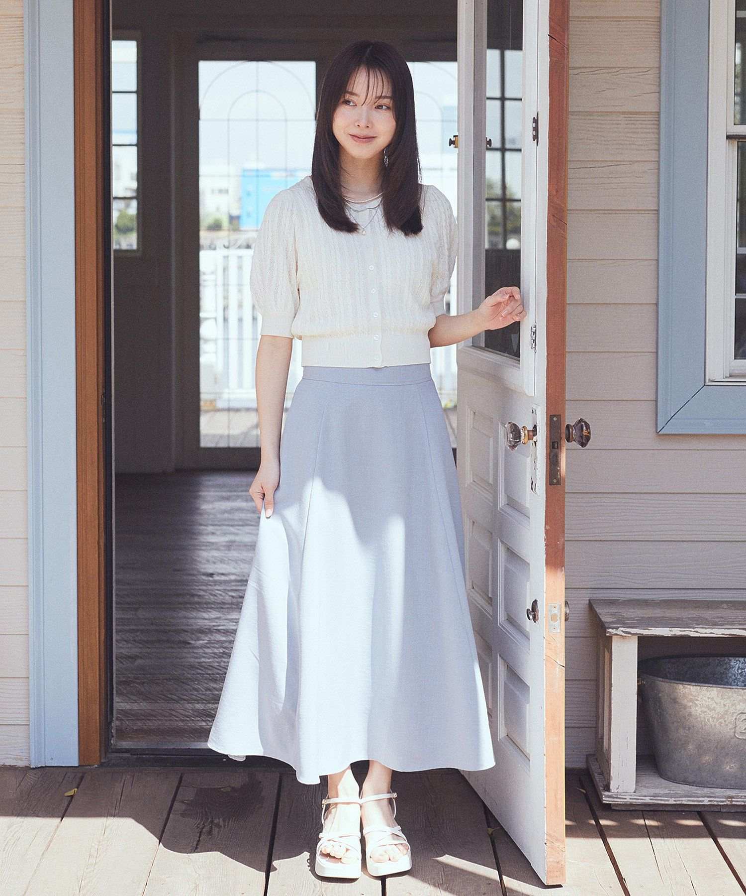 アースミュージックアンドエコロジー earth music&ecology バックレースアップスカート （ブラック） ブラック