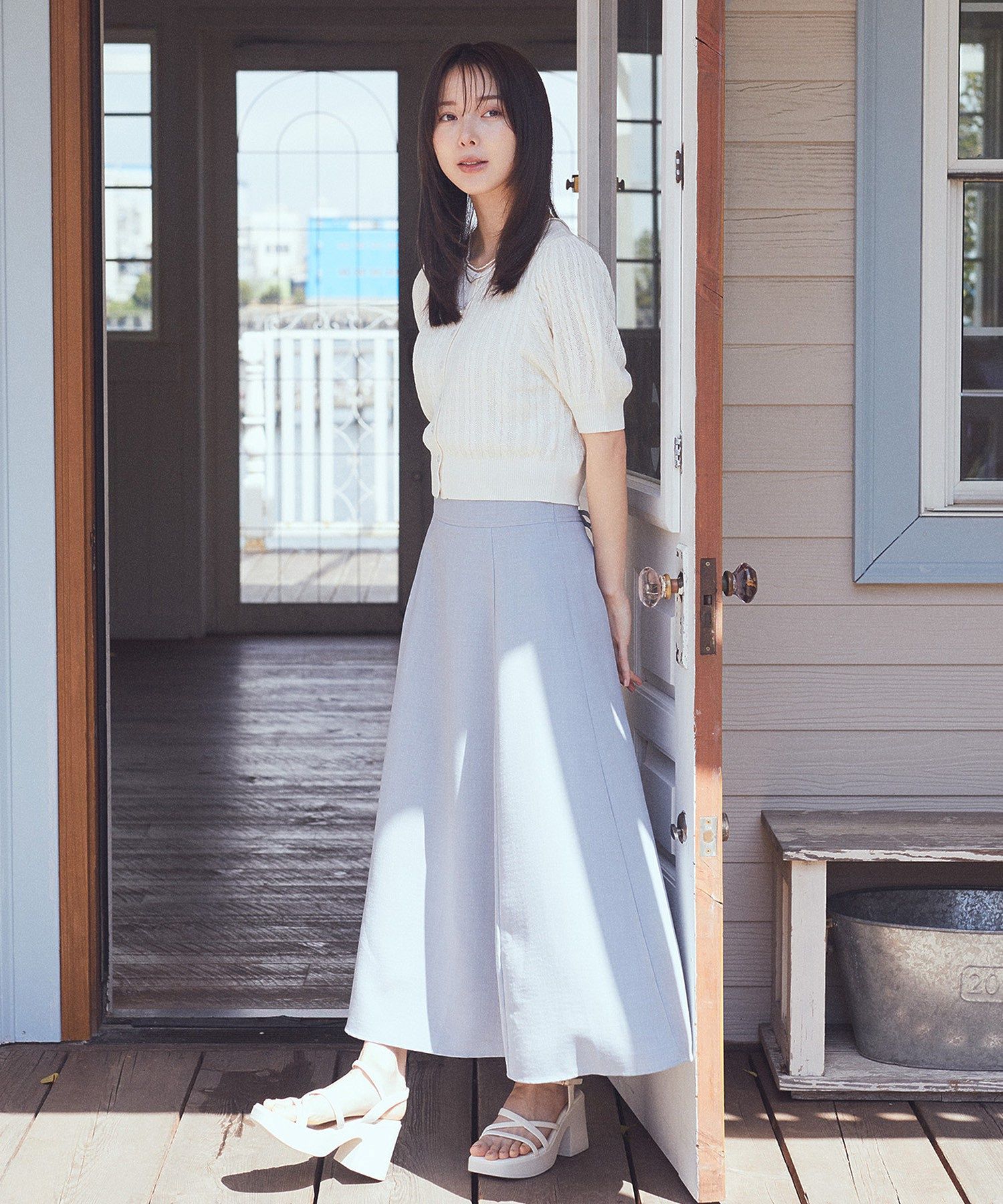 アースミュージックアンドエコロジー earth music&ecology バックレースアップスカート （ブラック） ブラック