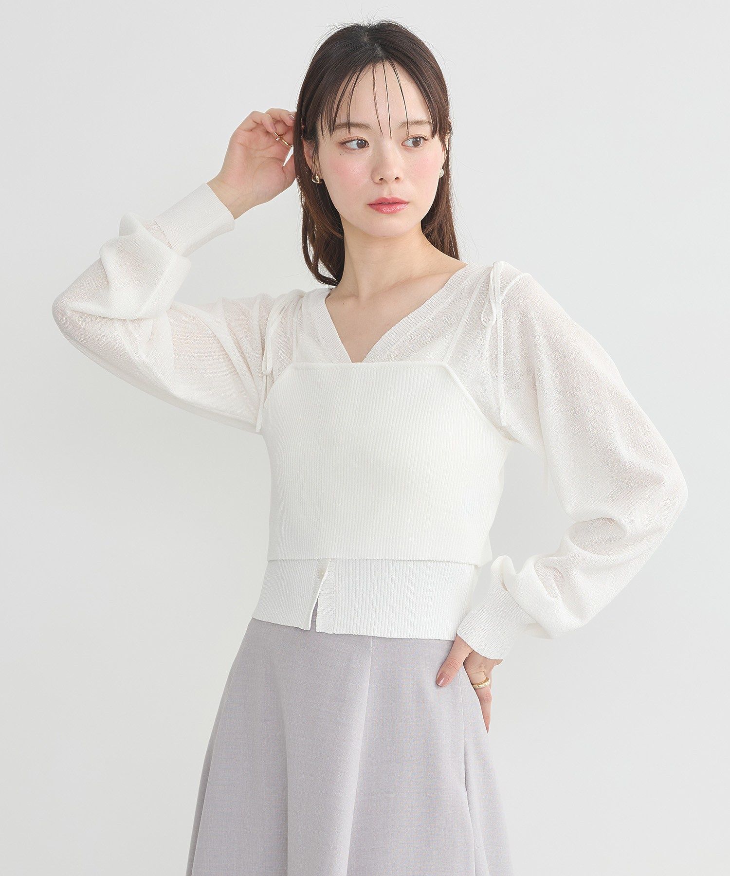 アースミュージックアンドエコロジー earth music&ecology シアーラメVネックカーディガン （ブラック） ブラック