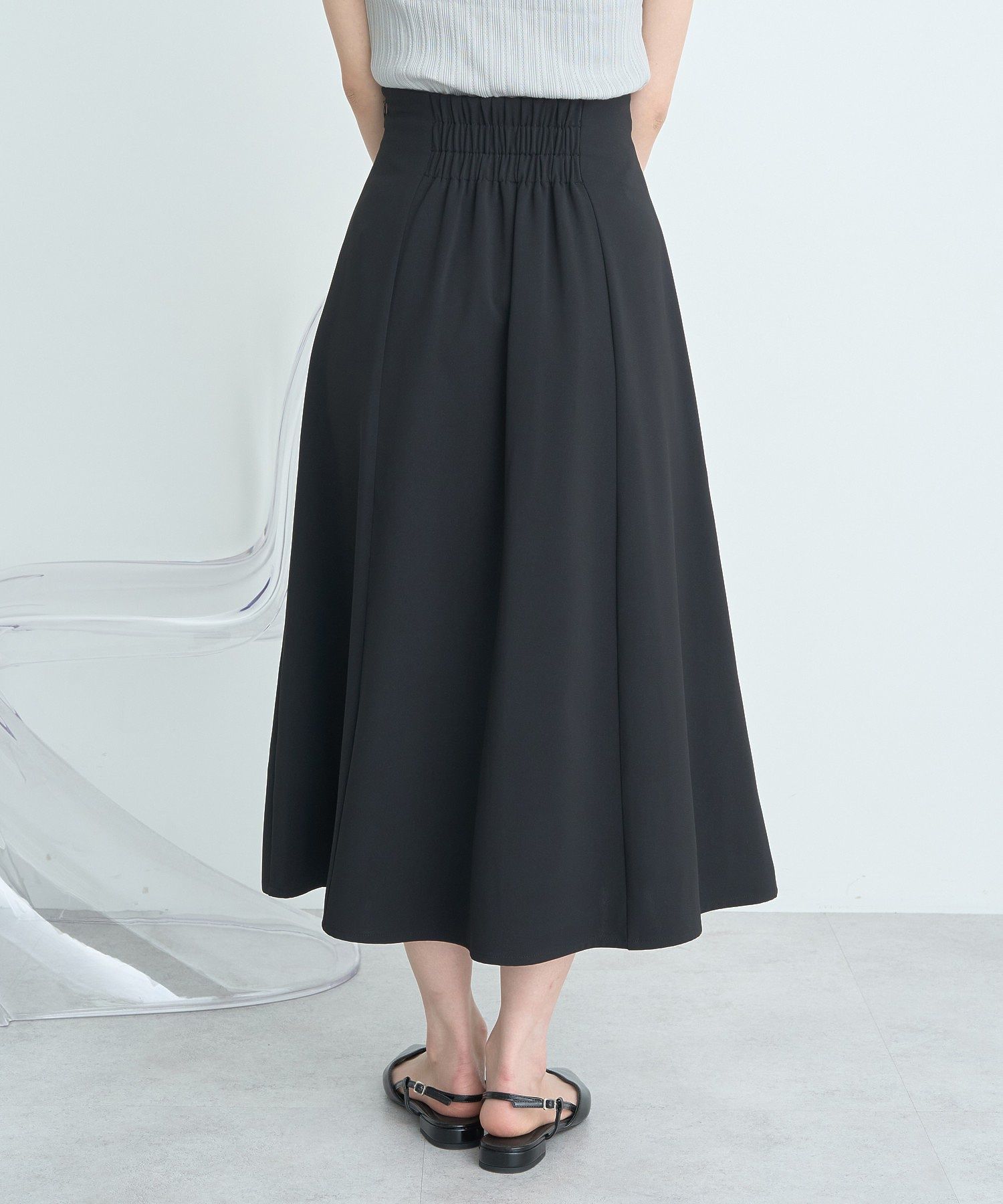 アースミュージックアンドエコロジー earth music&ecology ウエストリボンフレアスカート （サックスブルー） サックスブルー