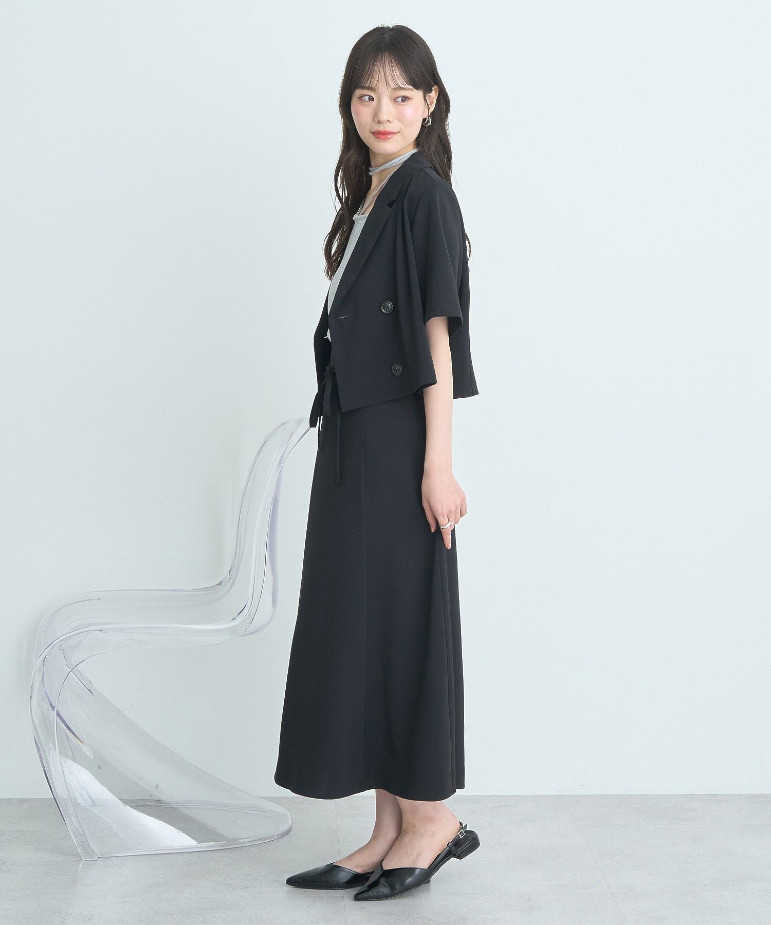 アースミュージックアンドエコロジー earth music&ecology ウエストリボンフレアスカート （サックスブルー） サックスブルー