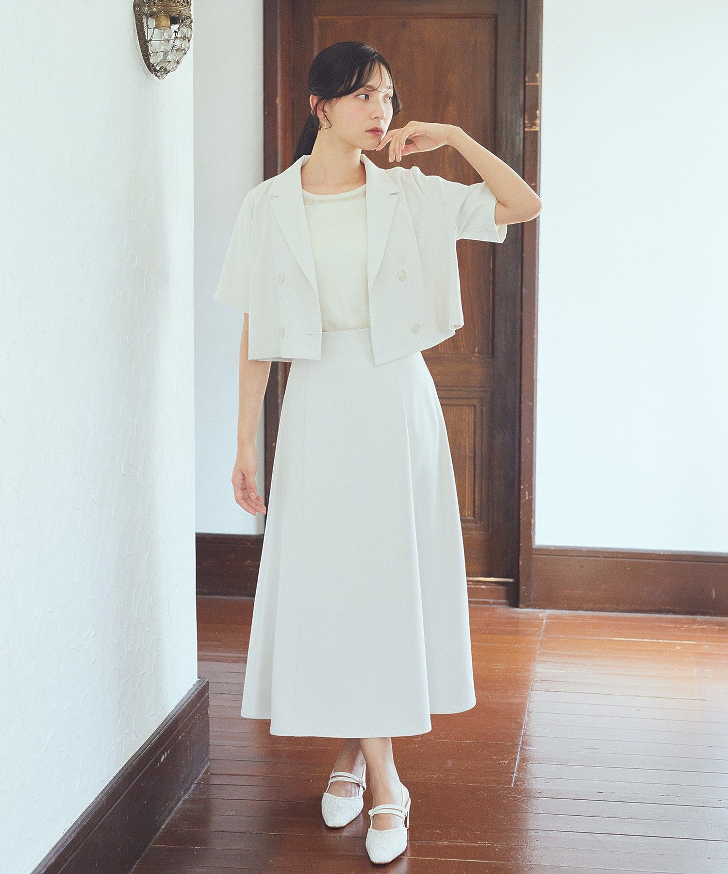 アースミュージックアンドエコロジー earth music&ecology ウエストリボンフレアスカート （サックスブルー） サックスブルー