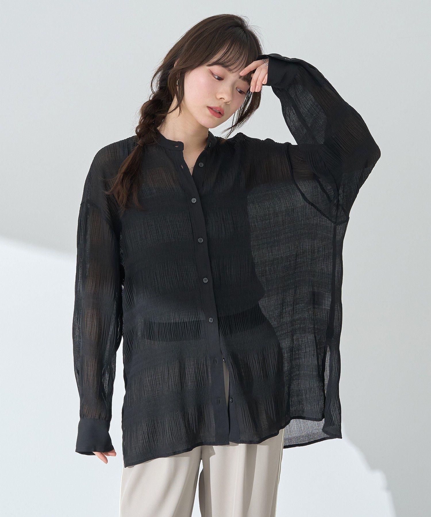 アースミュージックアンドエコロジー earth music&ecology マジョリカプリーツレギュラーシャツ （グレーベージュ） グレーベージュ