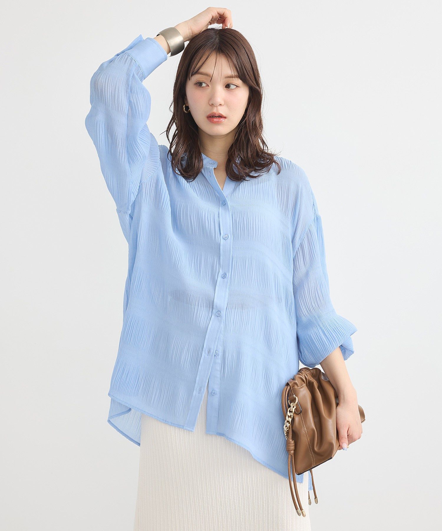 アースミュージックアンドエコロジー earth music&ecology マジョリカプリーツレギュラーシャツ （グレーベージュ） グレーベージュ