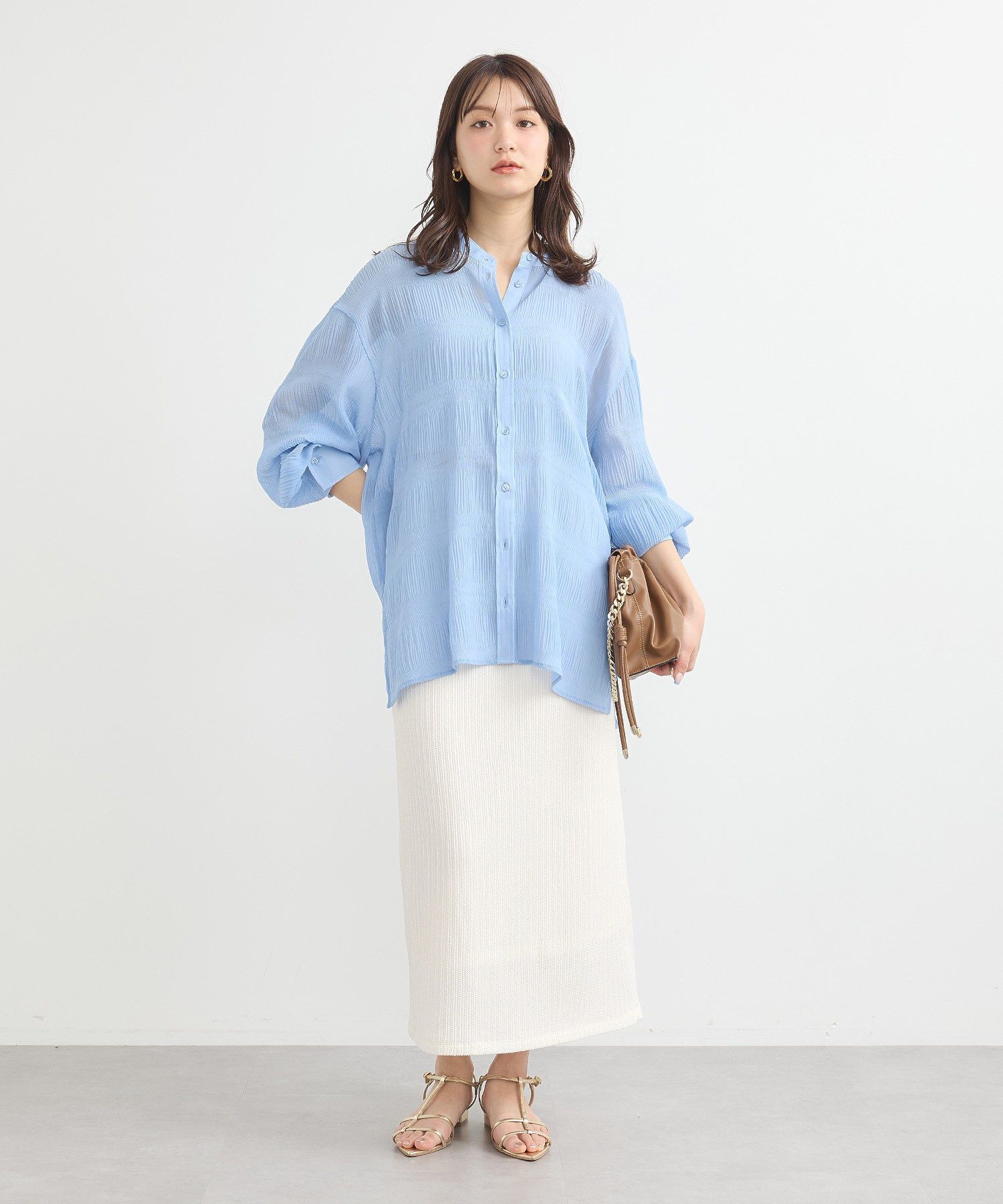 アースミュージックアンドエコロジー earth music&ecology マジョリカプリーツレギュラーシャツ （グレーベージュ） グレーベージュ