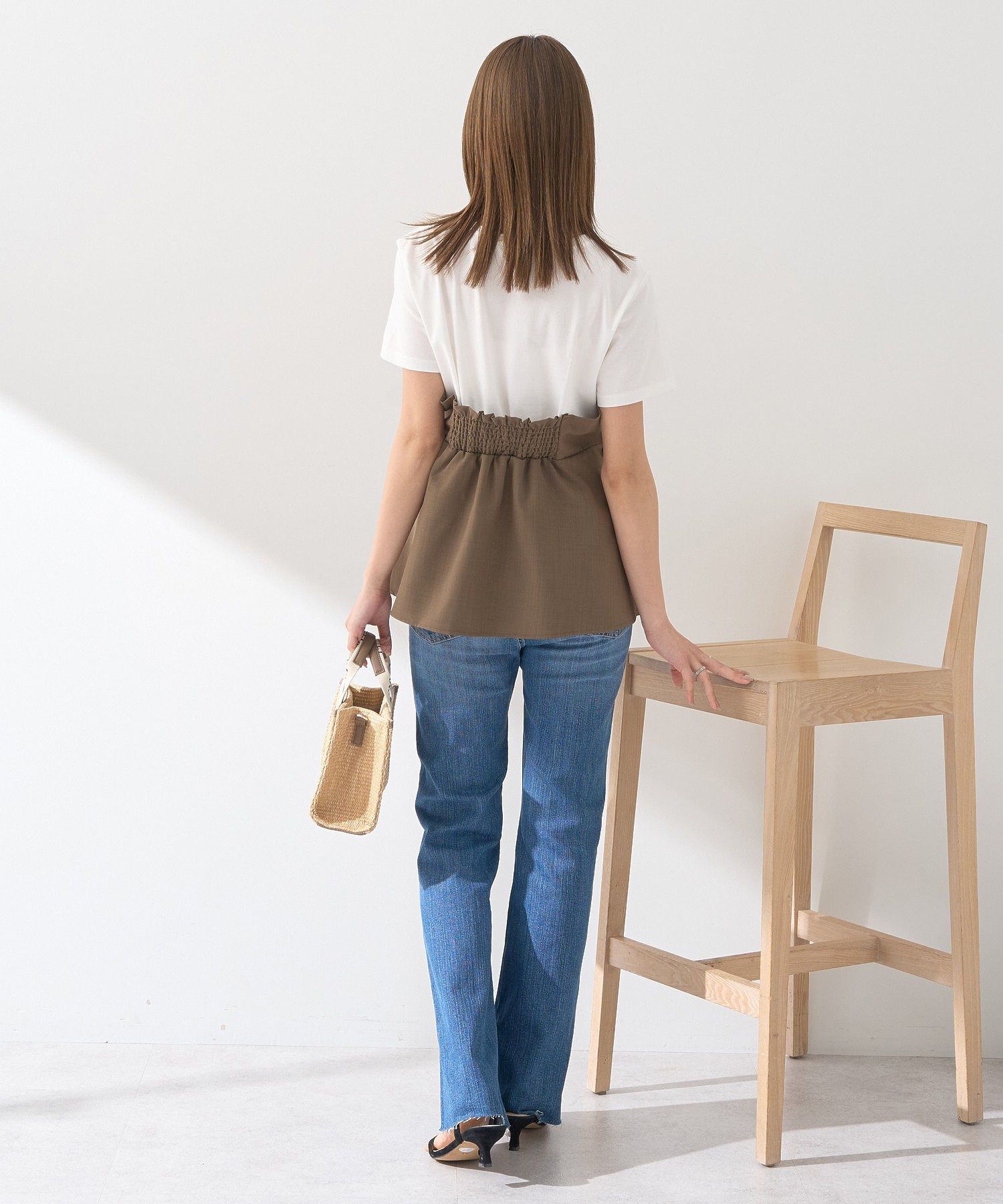 アースミュージックアンドエコロジー earth music&ecology セルフカットフレアデニムパンツ （ミディアムインディゴ） ミディアムインディゴ