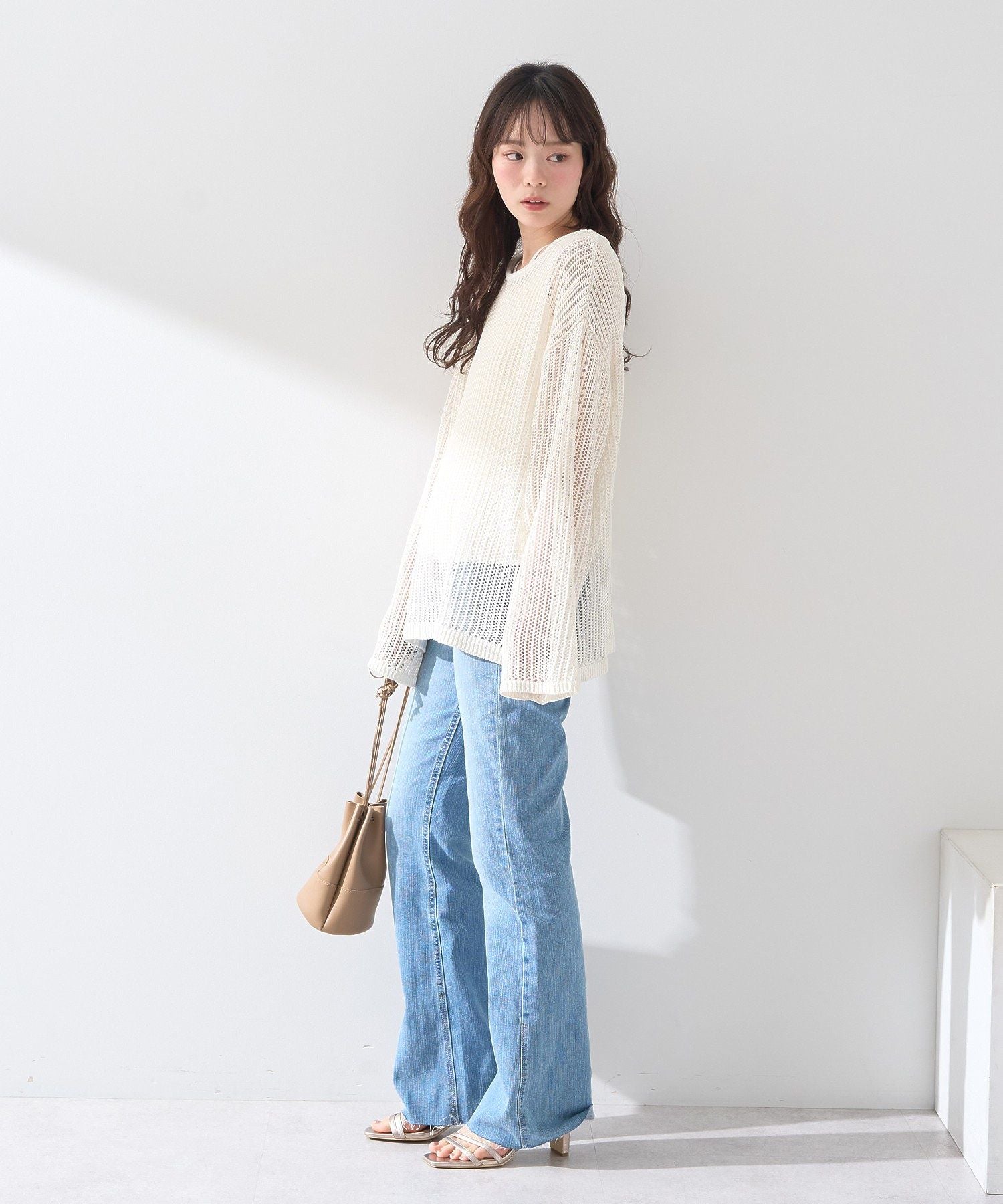 アースミュージックアンドエコロジー earth music&ecology セルフカットフレアデニムパンツ （ミディアムインディゴ） ミディアムインディゴ