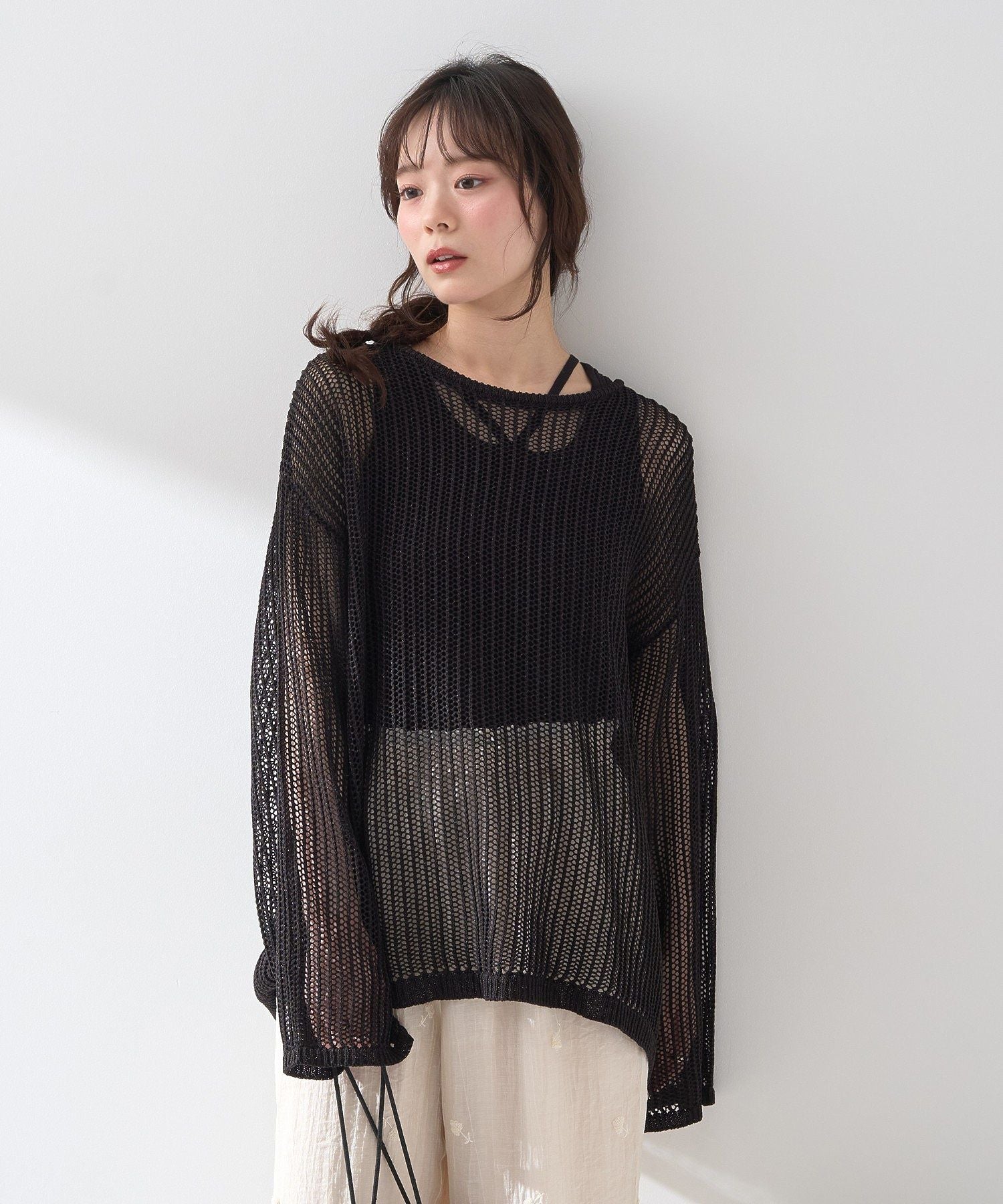 アースミュージックアンドエコロジー earth music&ecology SET2点メッシュプルオーバー＋タンクトップ （アイボリー） アイボリー