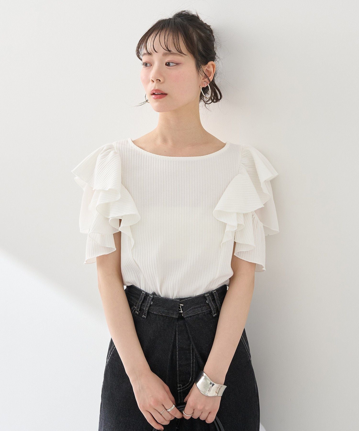 アースミュージックアンドエコロジー earth music&ecology 袖フリルデザインプルオーバー （ピンク） ピンク