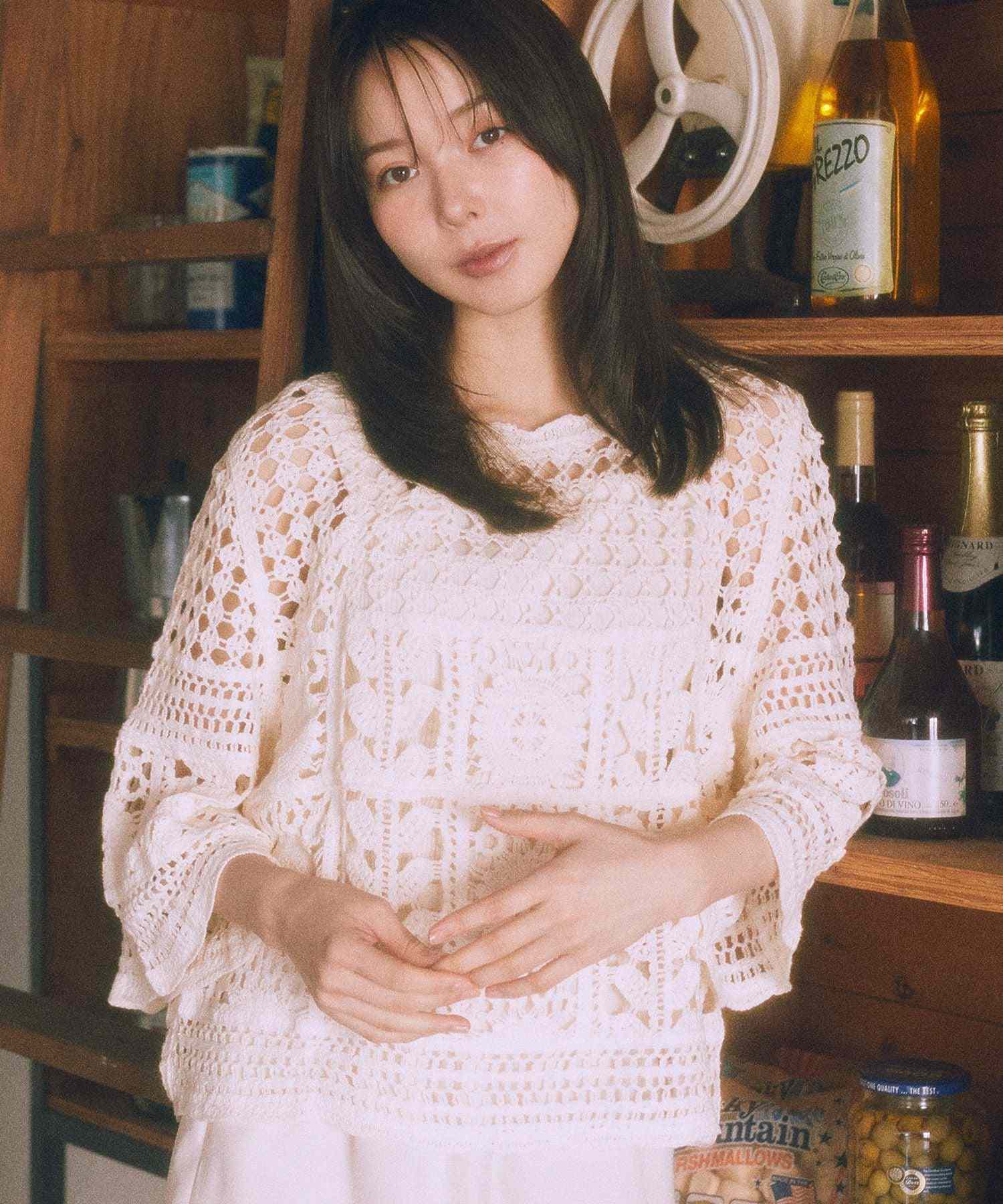 アースミュージックアンドエコロジー earth music&ecology クロシェ風プルオーバー （ライトグリーン） ライトグリーン