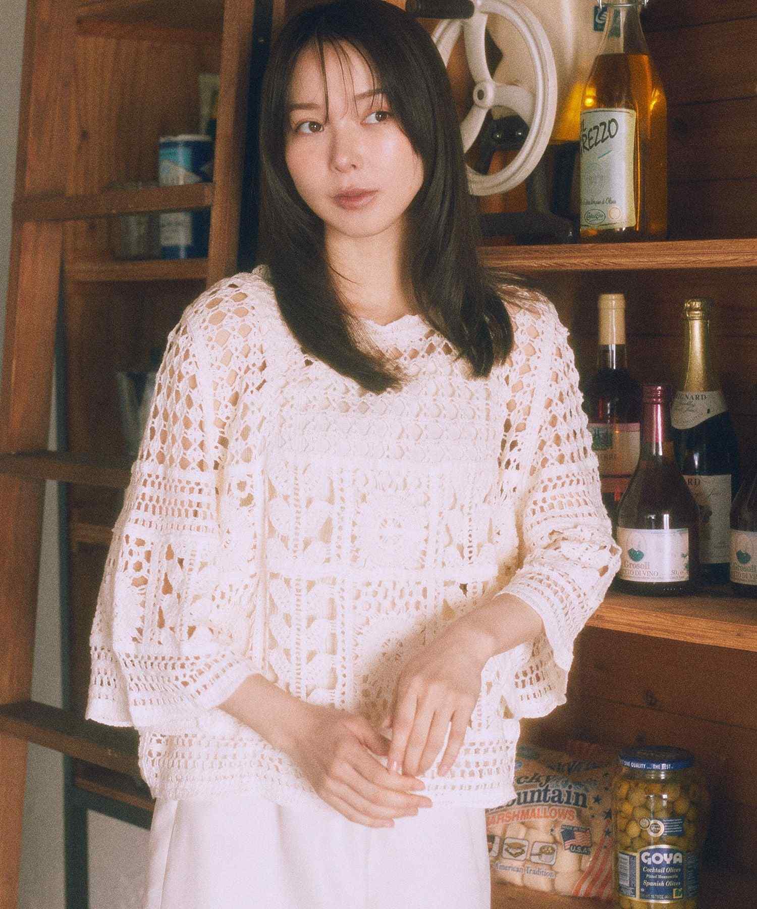 アースミュージックアンドエコロジー earth music&ecology クロシェ風プルオーバー （ライトグリーン） ライトグリーン