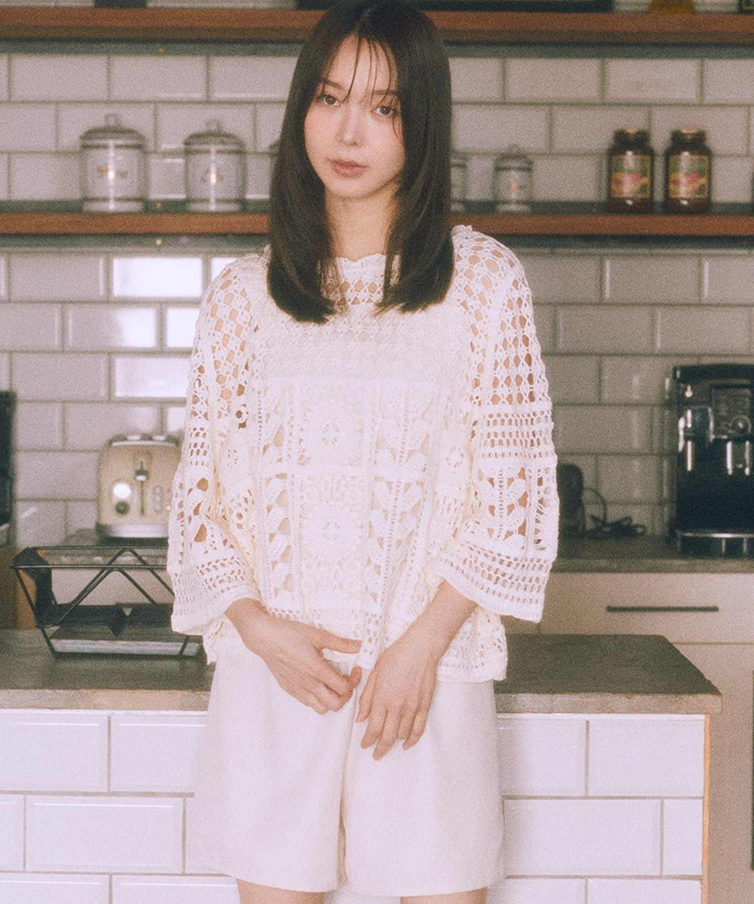 アースミュージックアンドエコロジー earth music&ecology クロシェ風プルオーバー （ライトグリーン） ライトグリーン