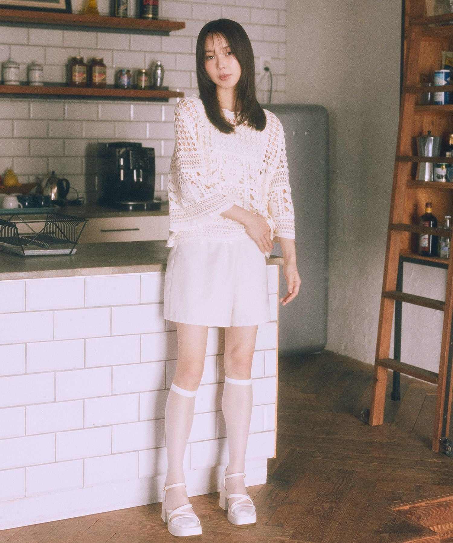 アースミュージックアンドエコロジー earth music&ecology クロシェ風プルオーバー （ライトグリーン） ライトグリーン