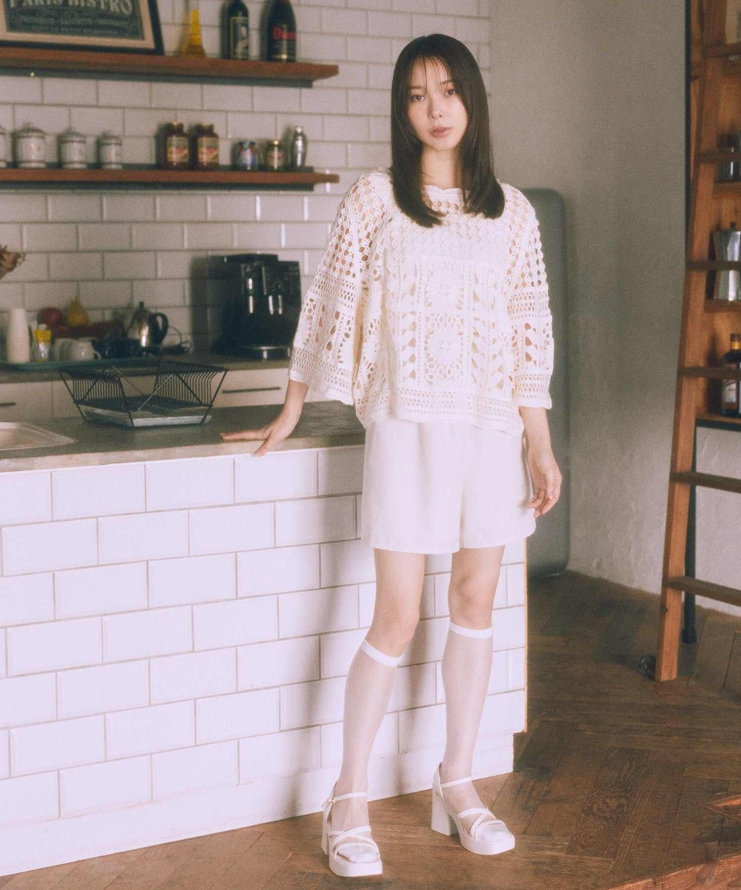 アースミュージックアンドエコロジー earth music&ecology クロシェ風プルオーバー （ライトグリーン） ライトグリーン