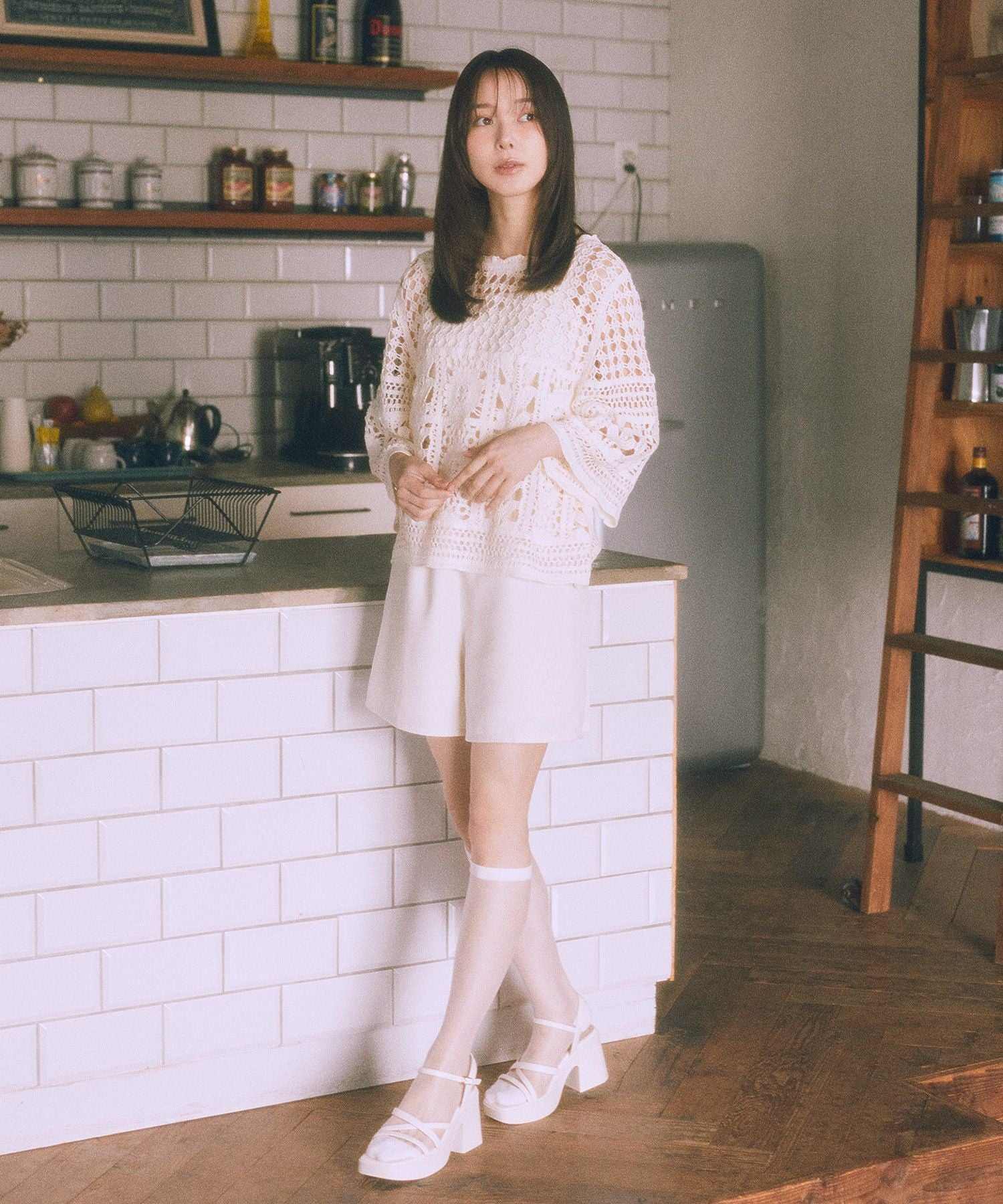 アースミュージックアンドエコロジー earth music&ecology クロシェ風プルオーバー （ライトグリーン） ライトグリーン