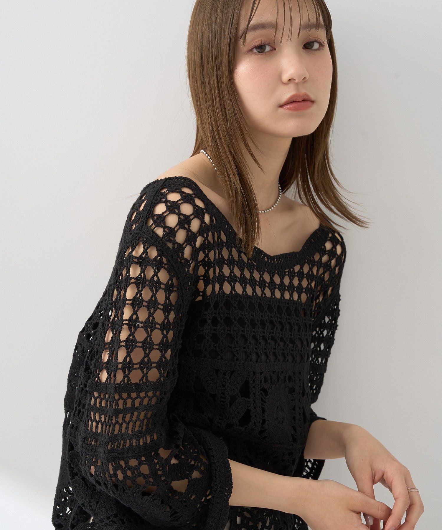 アースミュージックアンドエコロジー earth music&ecology クロシェ風プルオーバー （ライトグリーン） ライトグリーン