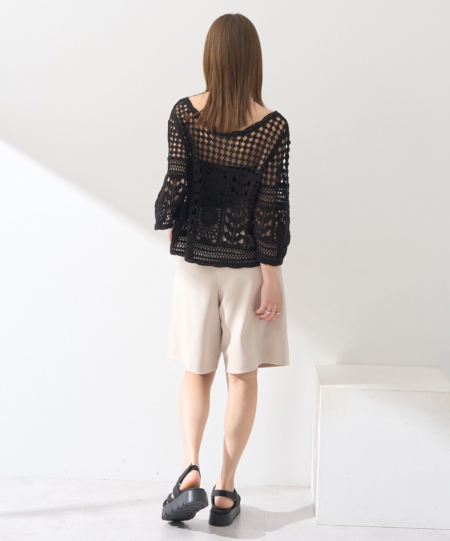 アースミュージックアンドエコロジー earth music&ecology クロシェ風プルオーバー （ライトグリーン） ライトグリーン