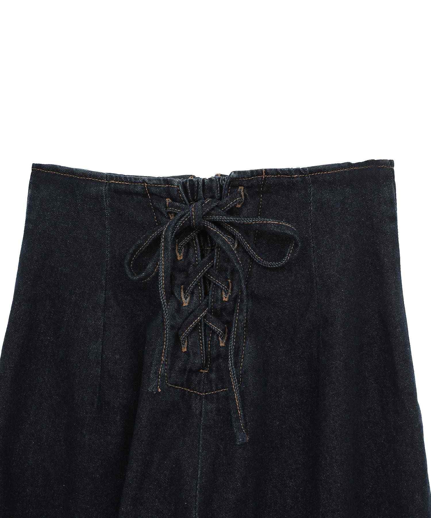 アースミュージックアンドエコロジー earth music&ecology フロントZIPバックレースアップデニム （ミディアムインディゴ） ミディアムインディゴ