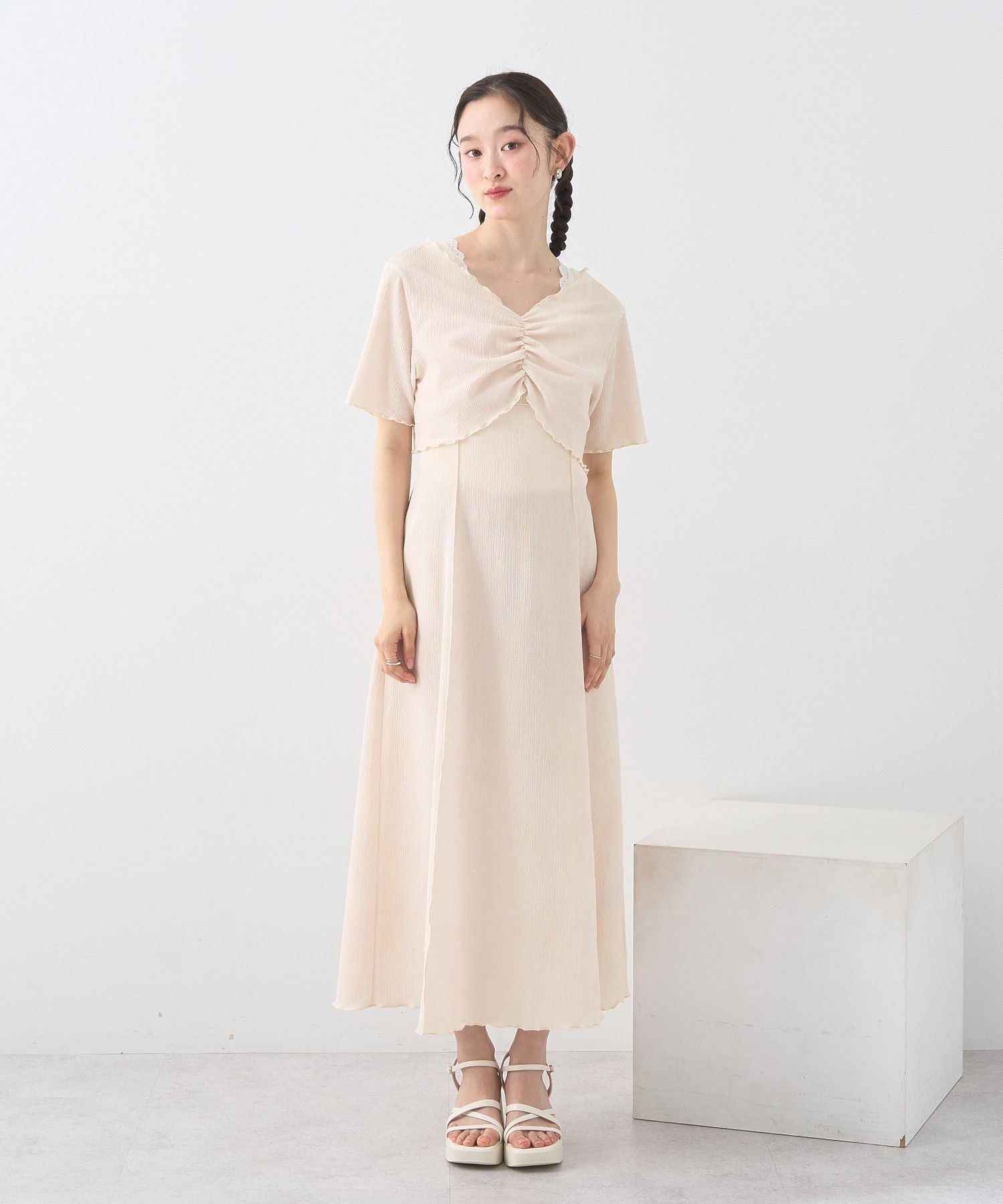 アースミュージックアンドエコロジー earth music&ecology SET2点ギャザーカットカーデ＋キャミワンピース （ブラック） ブラック