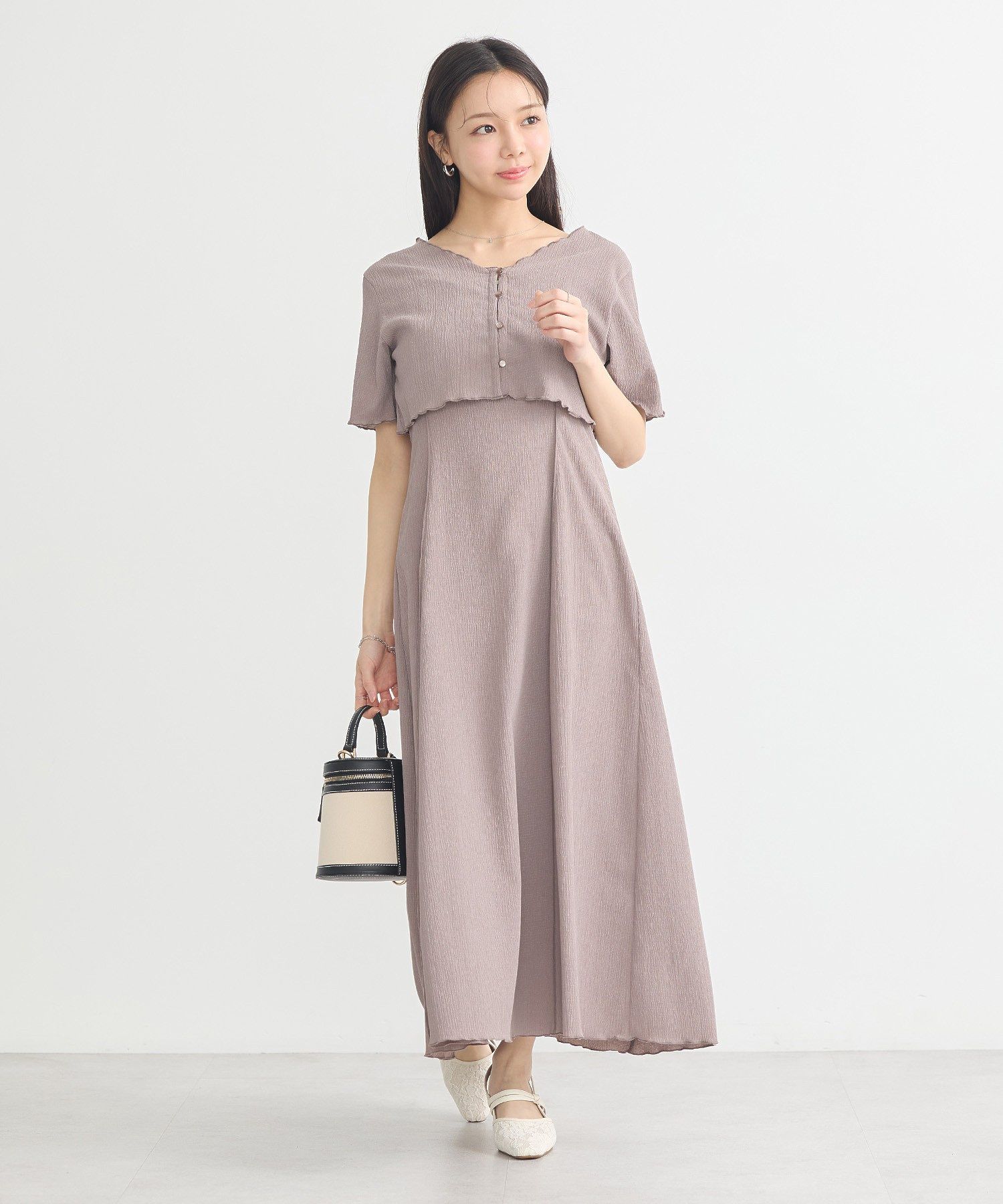 アースミュージックアンドエコロジー earth music&ecology SET2点ギャザーカットカーデ＋キャミワンピース （モカ） モカ