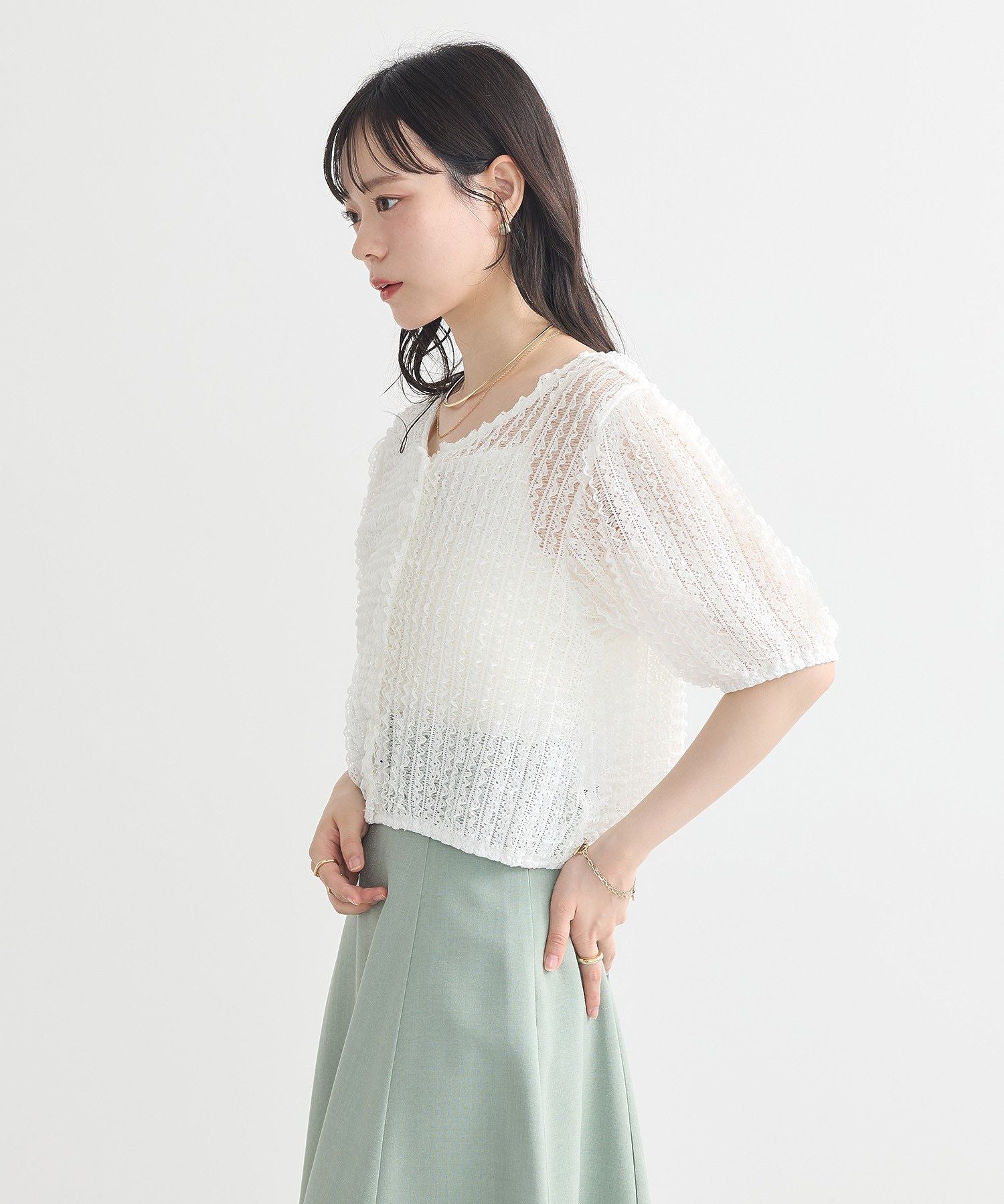 アースミュージックアンドエコロジー earth music&ecology ミニフリルカットレースアンサンブル （オフホワイト） オフホワイト