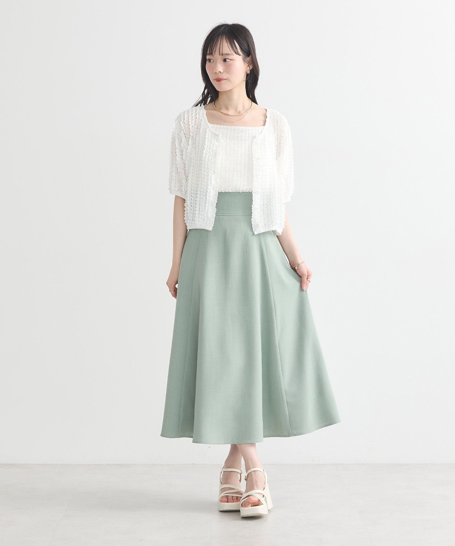 アースミュージックアンドエコロジー earth music&ecology ミニフリルカットレースアンサンブル （オフホワイト） オフホワイト