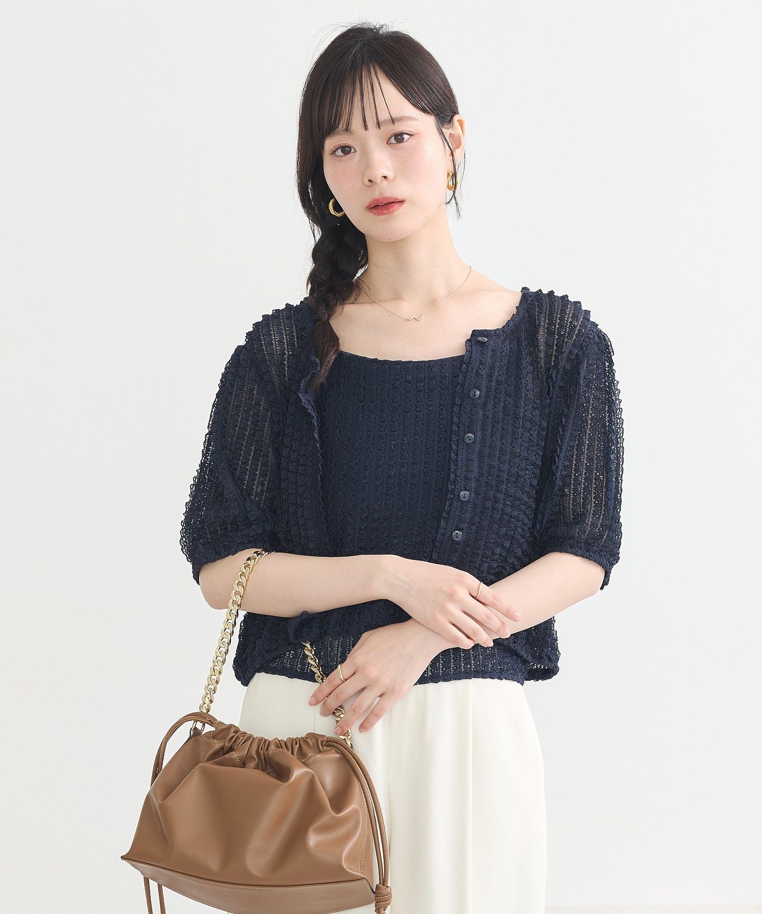 アースミュージックアンドエコロジー earth music&ecology ミニフリルカットレースアンサンブル （オフホワイト） オフホワイト