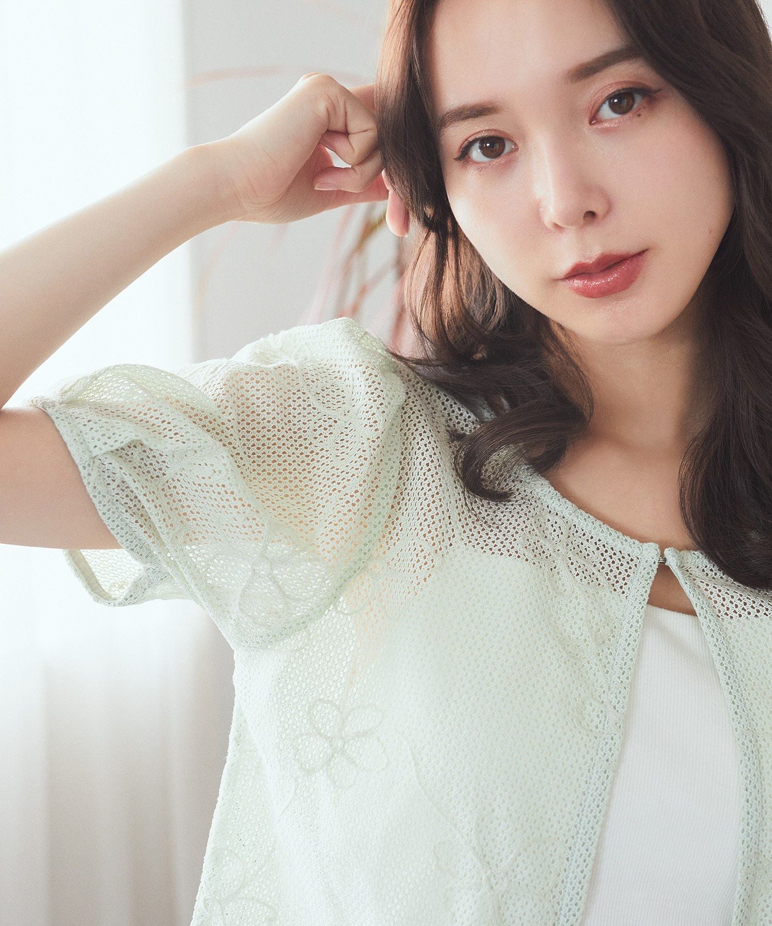 アースミュージックアンドエコロジー earth music&ecology フラワーコード刺繍カーディガン （アイボリー） アイボリー